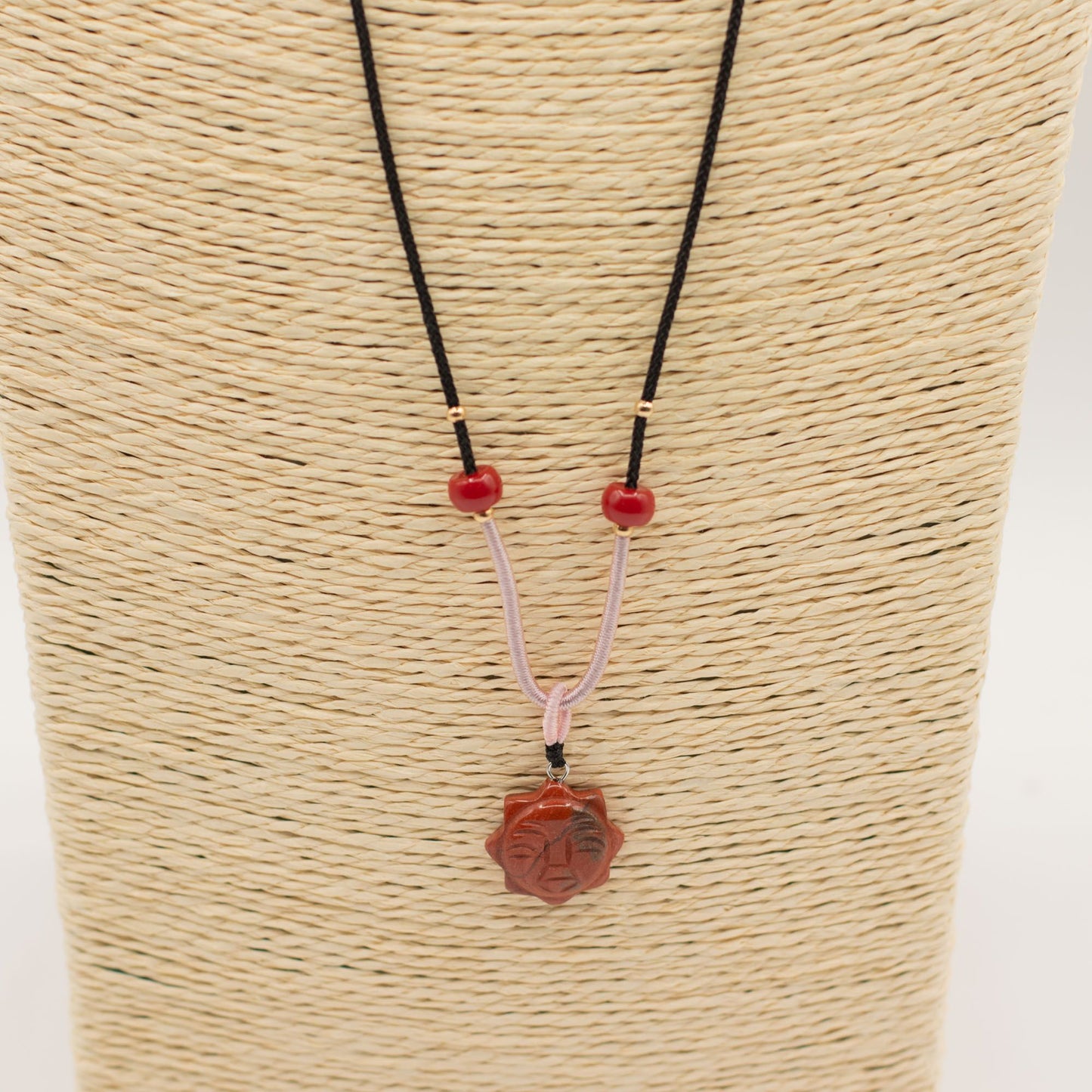 Cord Necklace Gemstone Pendant - Carnelian Sun Face - Luna Panther
