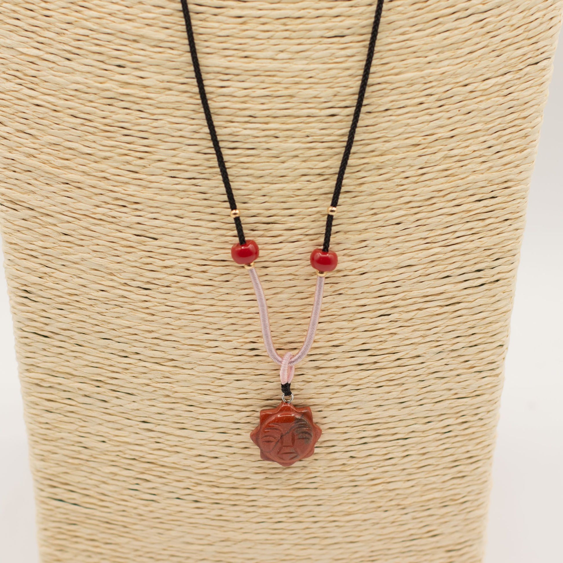 Cord Necklace Gemstone Pendant - Carnelian Sun Face - Luna Panther