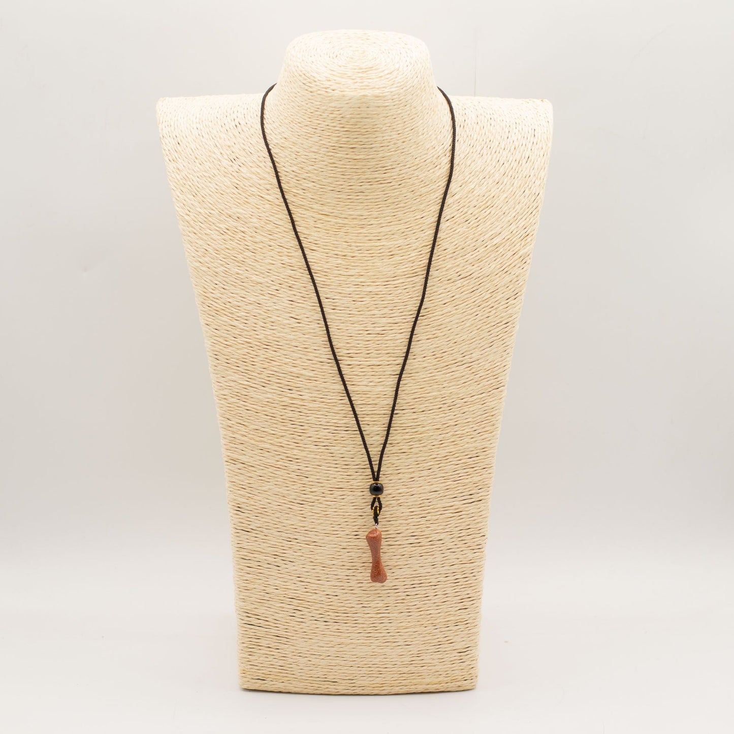 Cord Necklace Gemstone Pendant - Goldstone Bone - Luna Panther