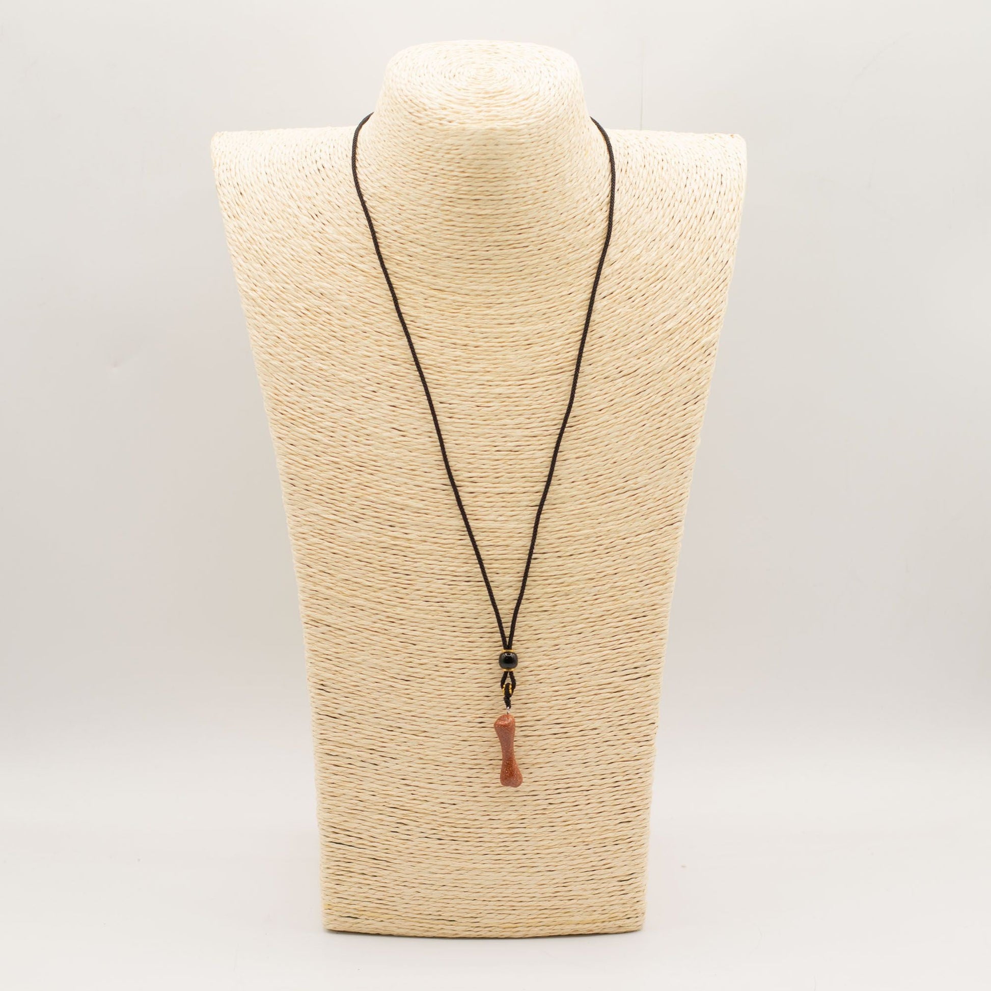 Cord Necklace Gemstone Pendant - Goldstone Bone - Luna Panther
