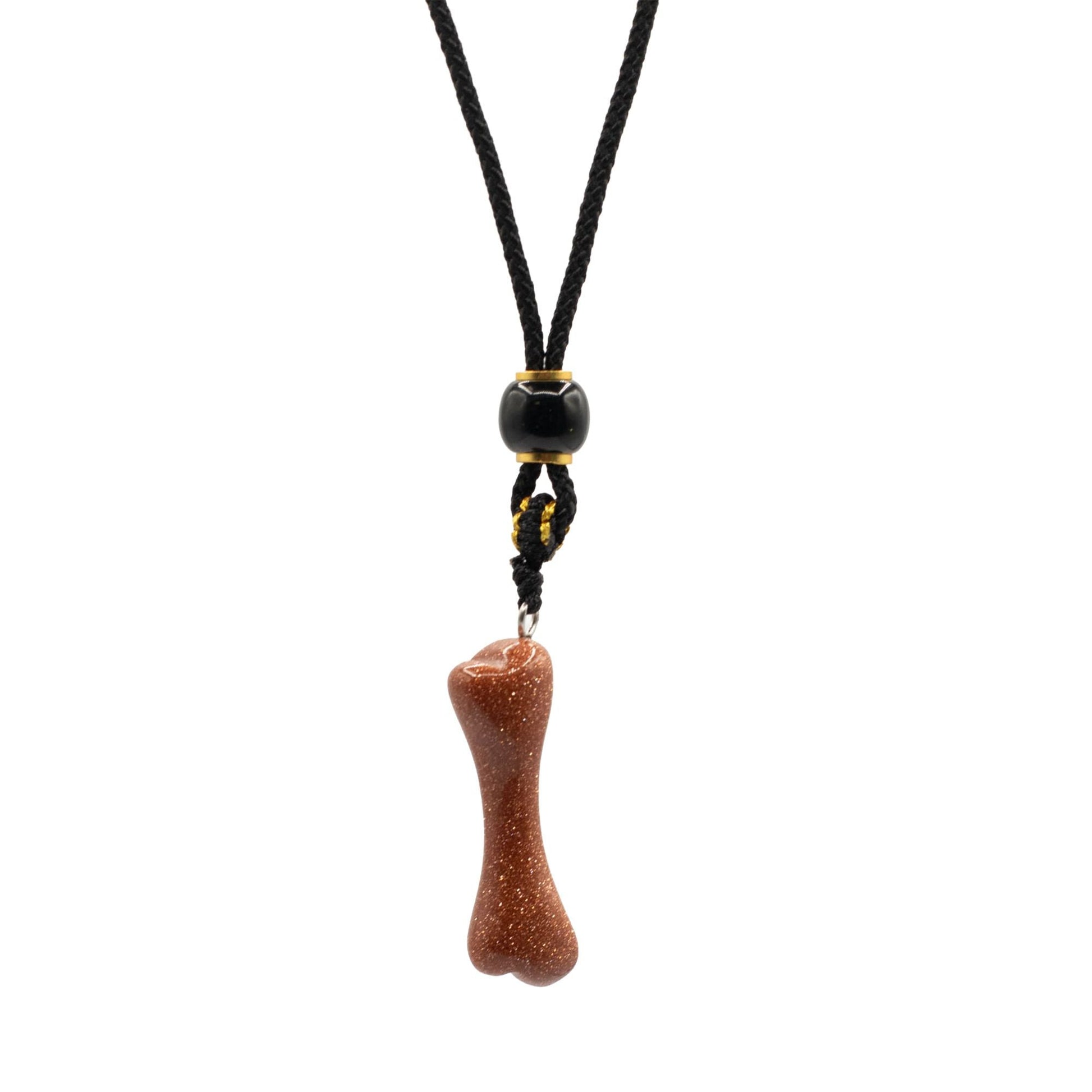 Cord Necklace Gemstone Pendant - Goldstone Bone - Luna Panther