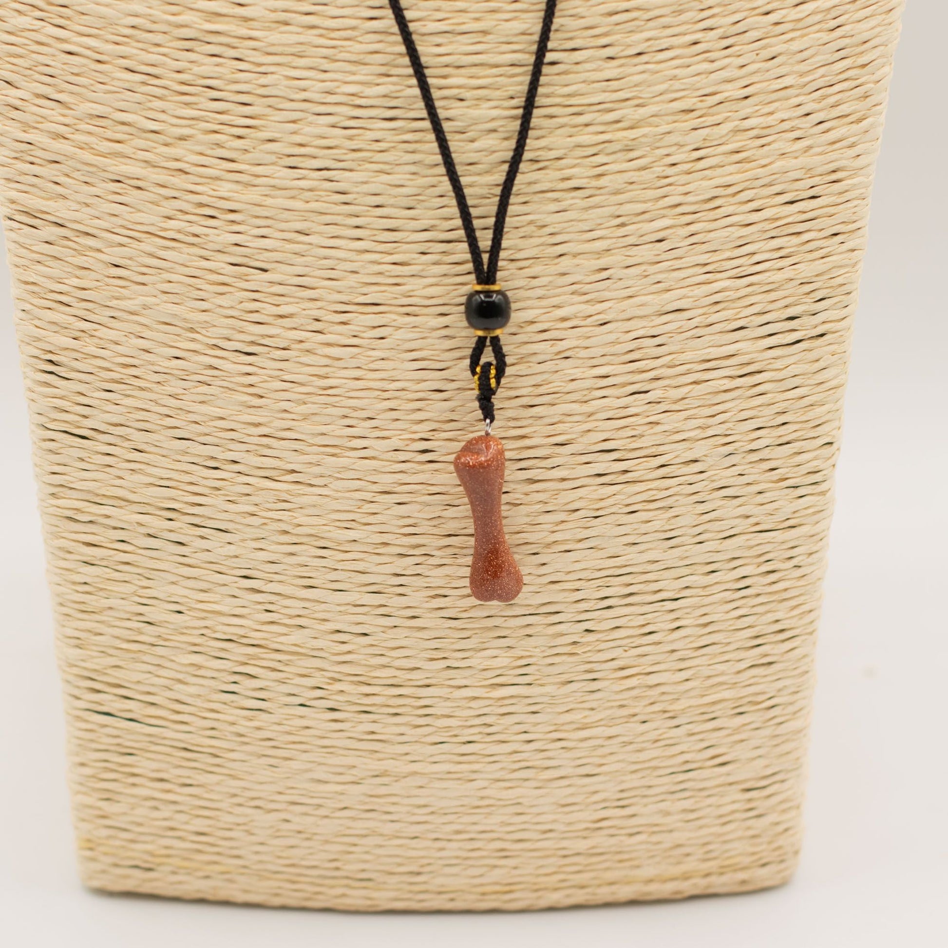 Cord Necklace Gemstone Pendant - Goldstone Bone - Luna Panther