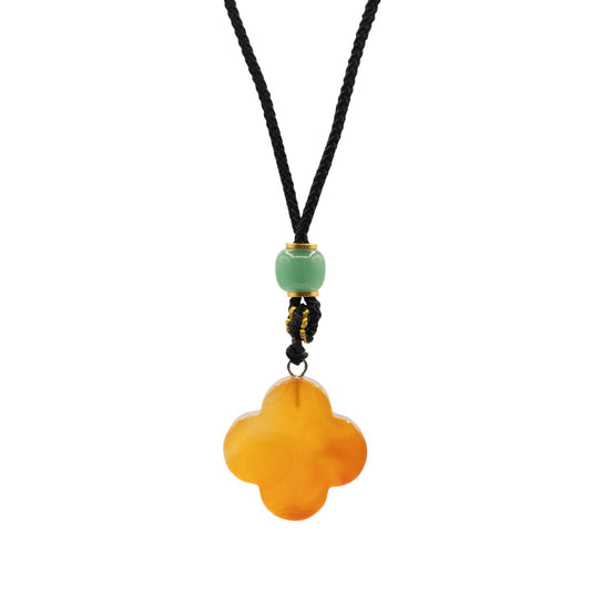 Cord Necklace Gemstone Pendant - Red Jade Clover - Luna Panther