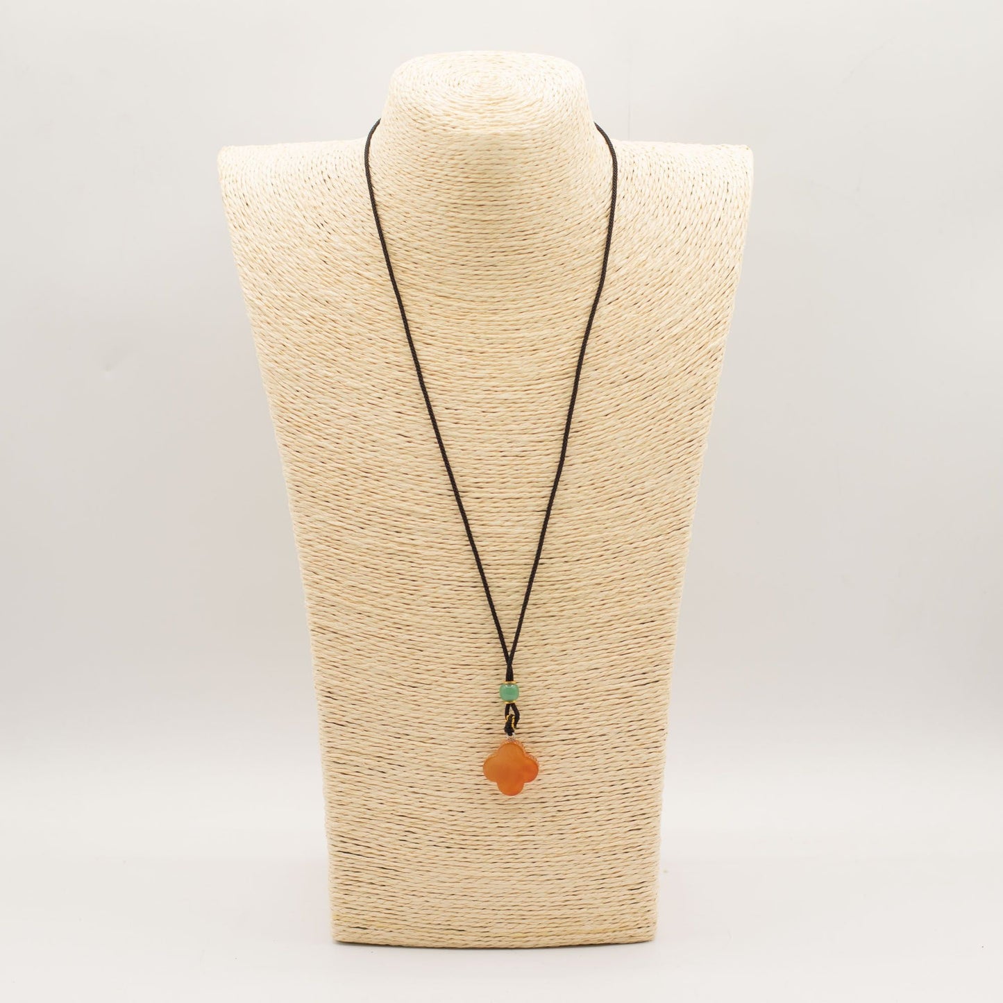 Cord Necklace Gemstone Pendant - Red Jade Clover - Luna Panther