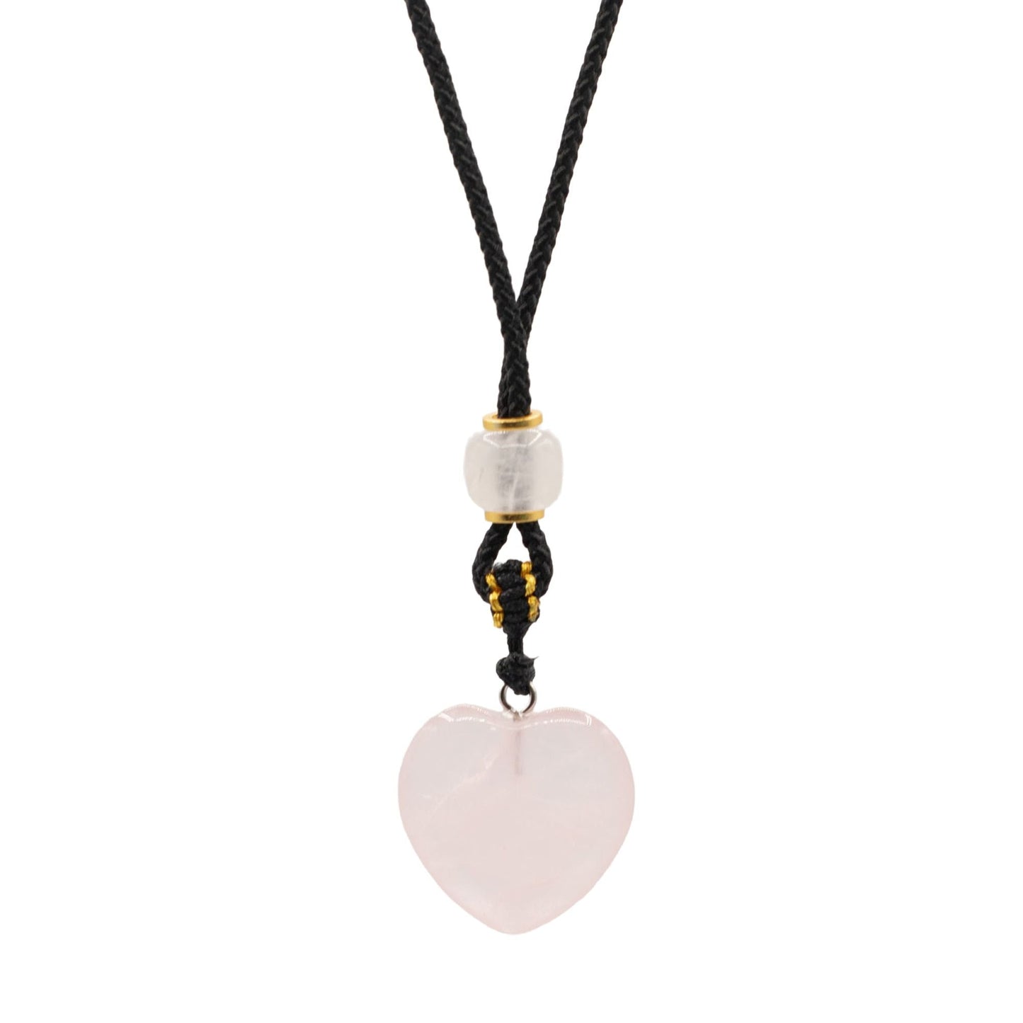 Cord Necklace Gemstone Pendant - Rose Quartz Heart - Luna Panther