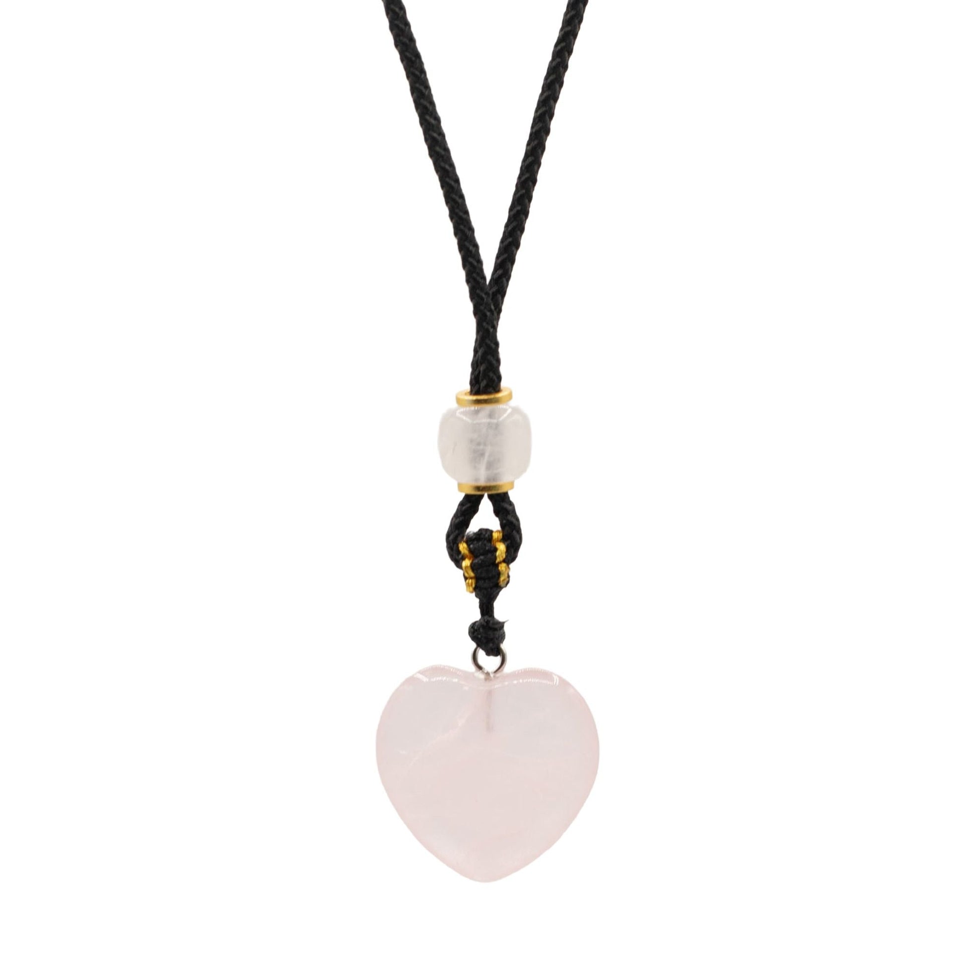 Cord Necklace Gemstone Pendant - Rose Quartz Heart - Luna Panther