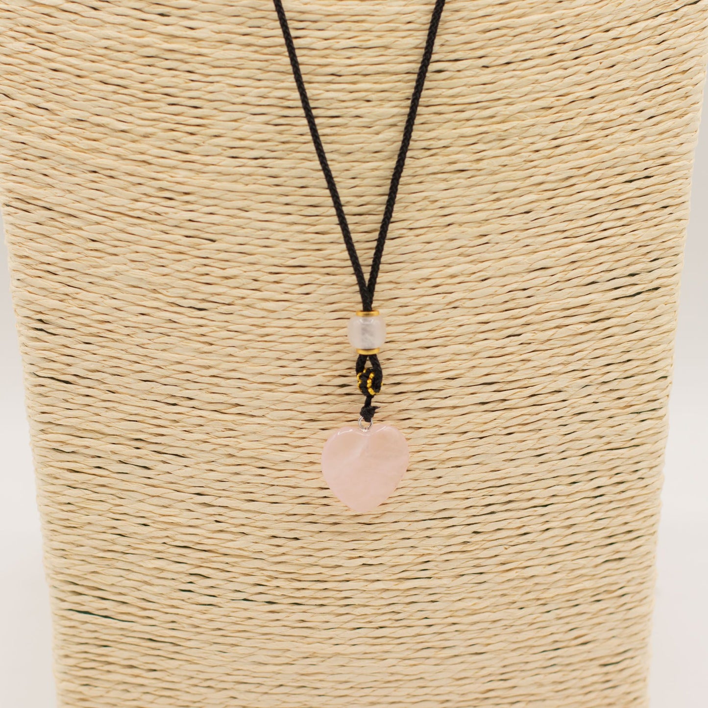 Cord Necklace Gemstone Pendant - Rose Quartz Heart - Luna Panther