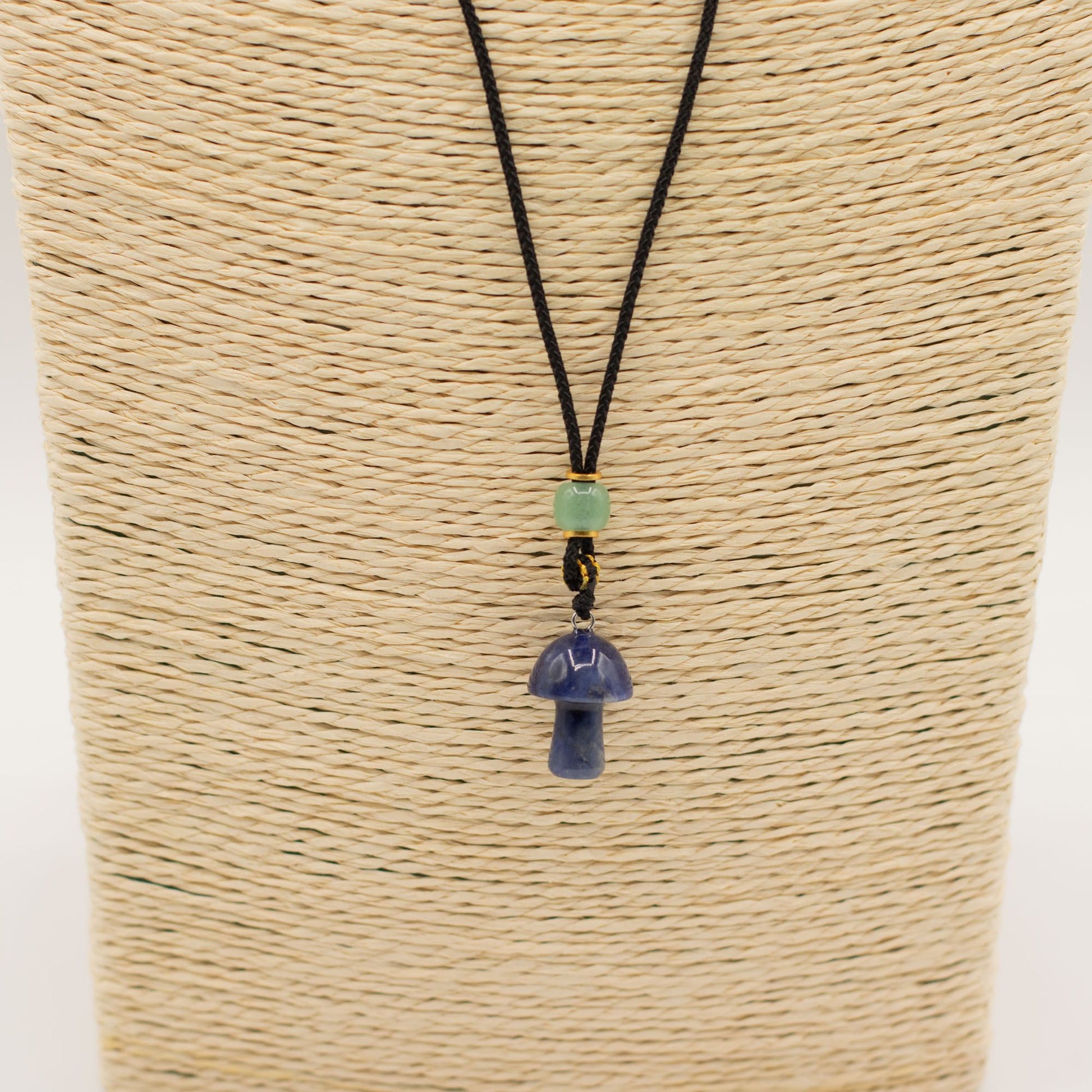 Cord Necklace Gemstone Pendant - Sodalite Mushroom - Luna Panther