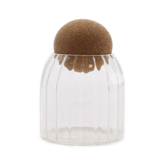 Polished Cottage Cork-Ball Glass Jar - Ribbed - 10cm featuring natural patterning and unique variations - Luna Panther