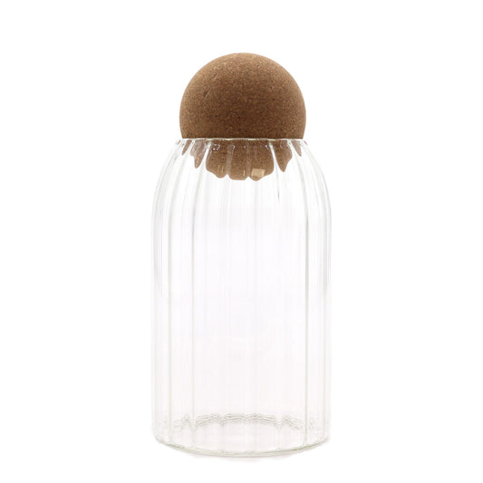 Polished Cottage Cork-Ball Glass Jar - Ribbed - 15cm featuring natural patterning and unique variations - Luna Panther