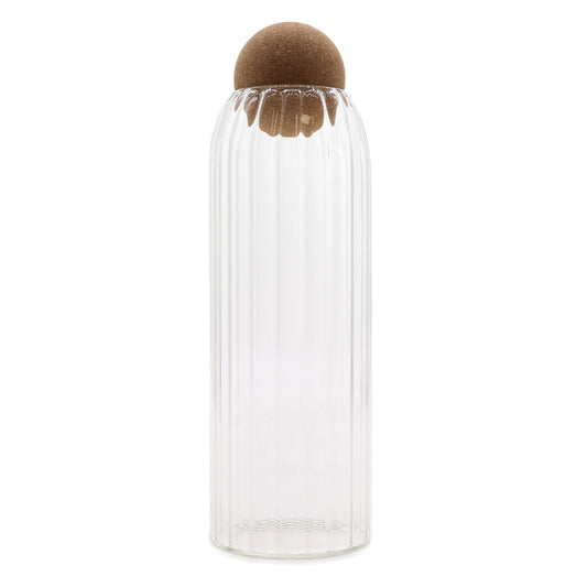 Polished Cottage Cork-Ball Glass Jar - Ribbed - 25cm featuring natural patterning and unique variations - Luna Panther