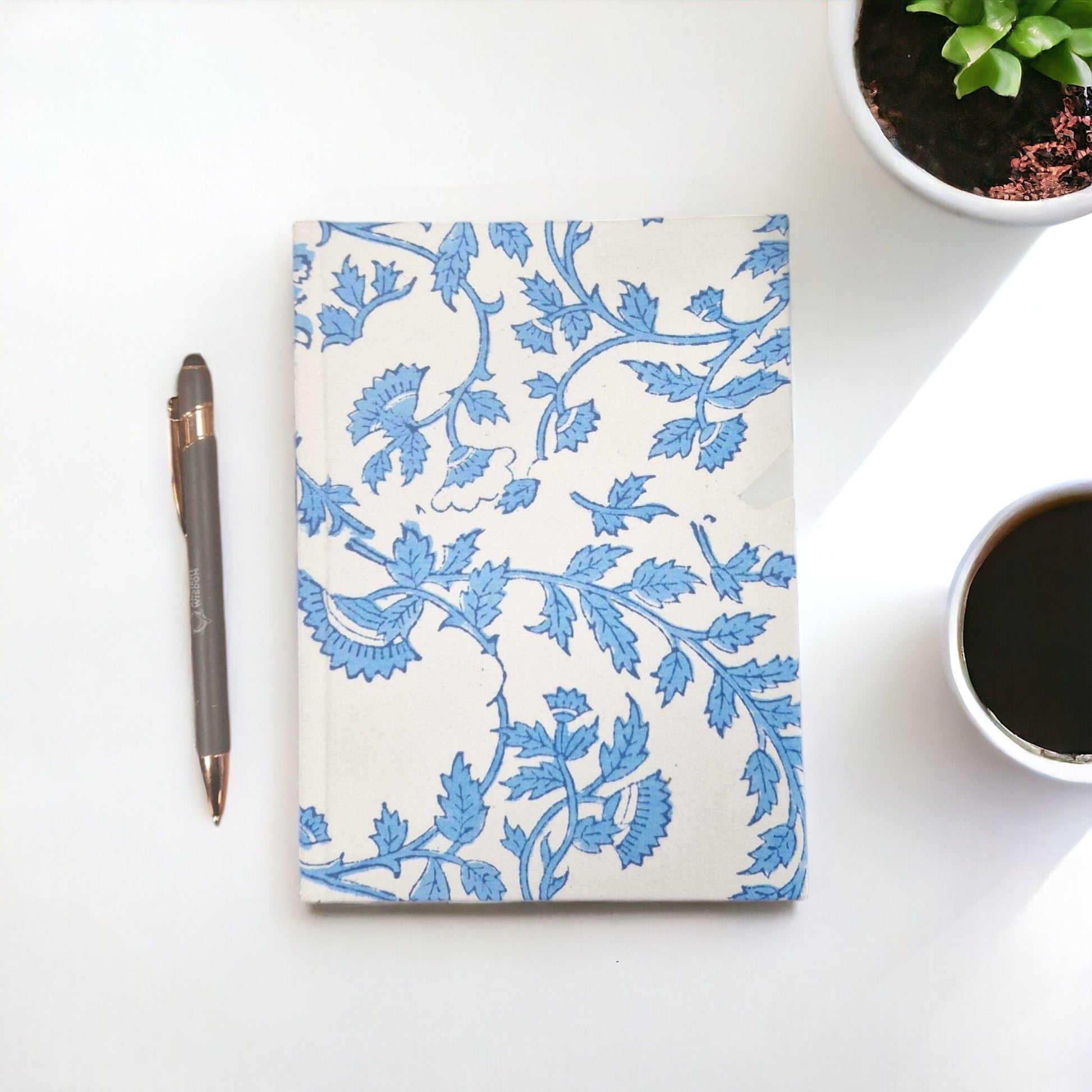 Cotton Bound Notebooks 20x15cm - 96 pages - Pale Blue Floral - Luna Panther