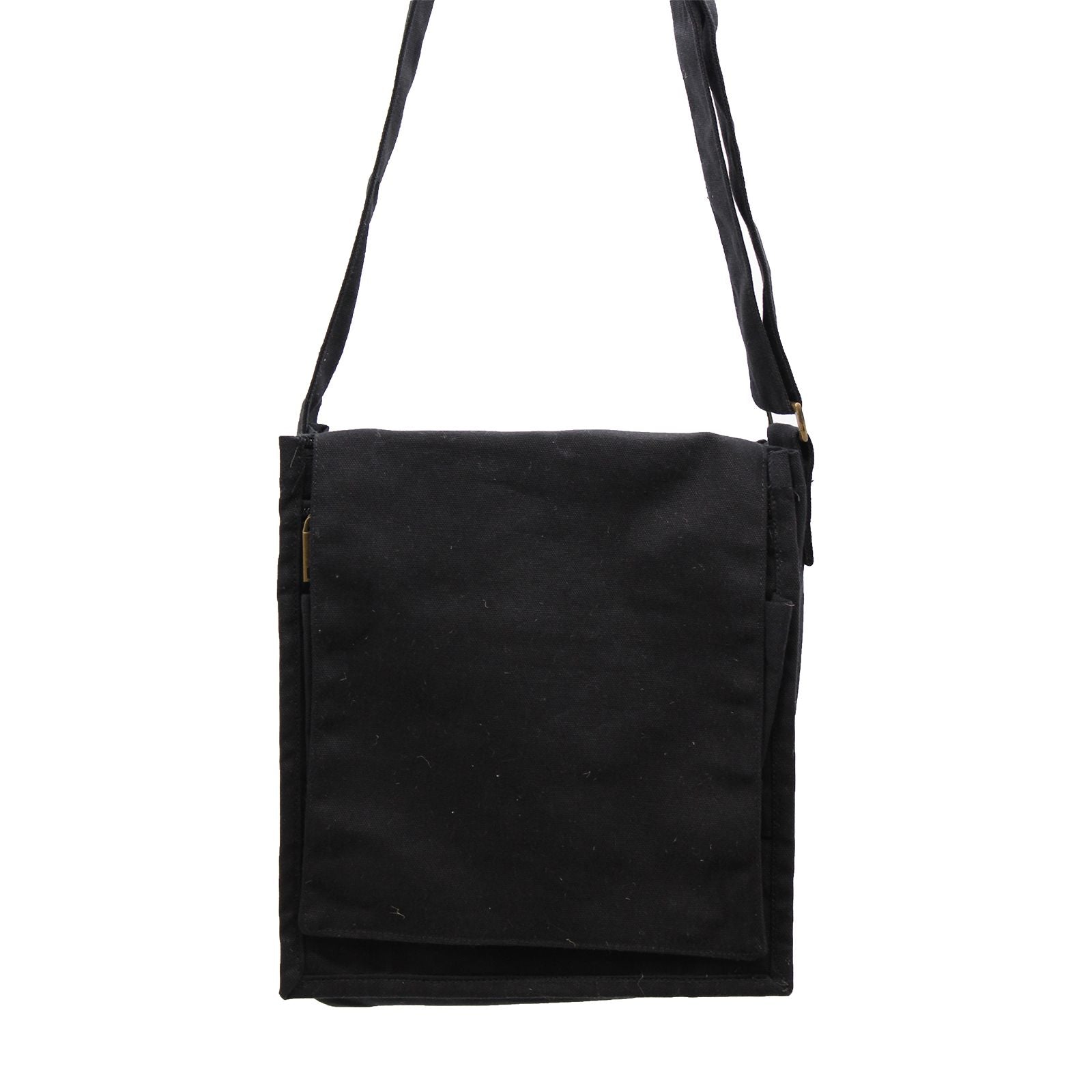 Polished Cotton Canvas Messenger Bag - Black featuring natural patterning and unique variations - Luna Panther