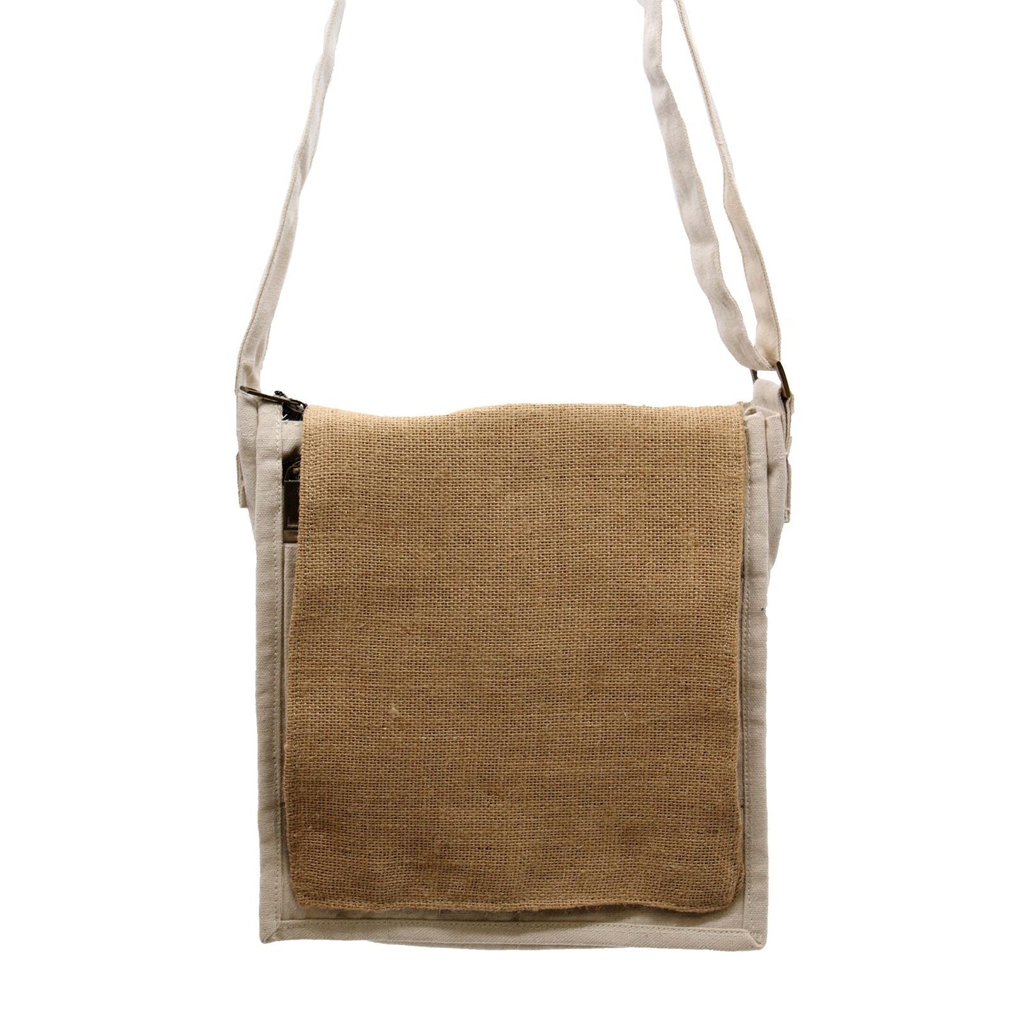 Polished Cotton Canvas Messenger Bag - Natural and Soft Jute featuring natural patterning and unique variations - Luna Panther