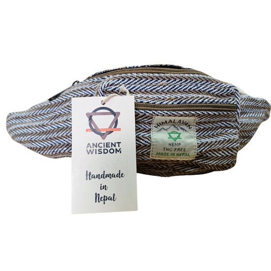 Polished Cotton Hemp Style Belt (or Fanny) Bag - Blue featuring natural patterning and unique variations - Luna Panther