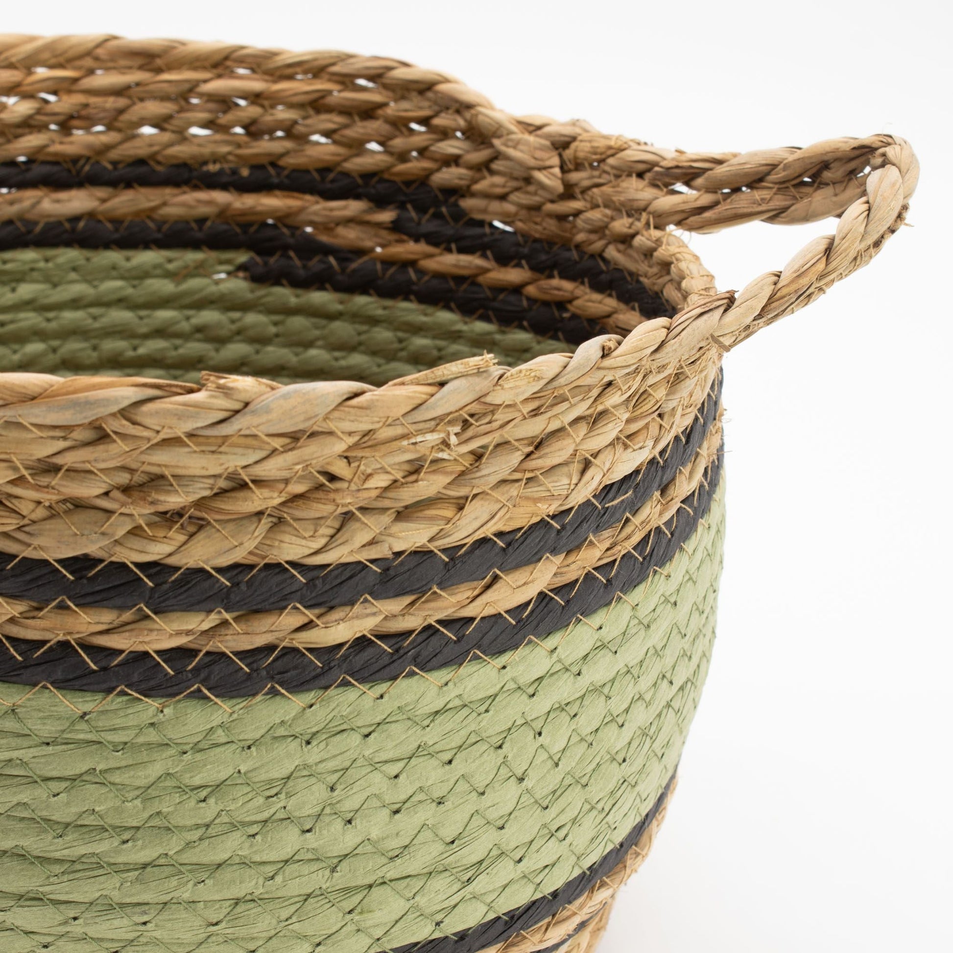 Cotton & Seagrass Large Baskets - Natural Black & Green - Set of 3 - Luna Panther