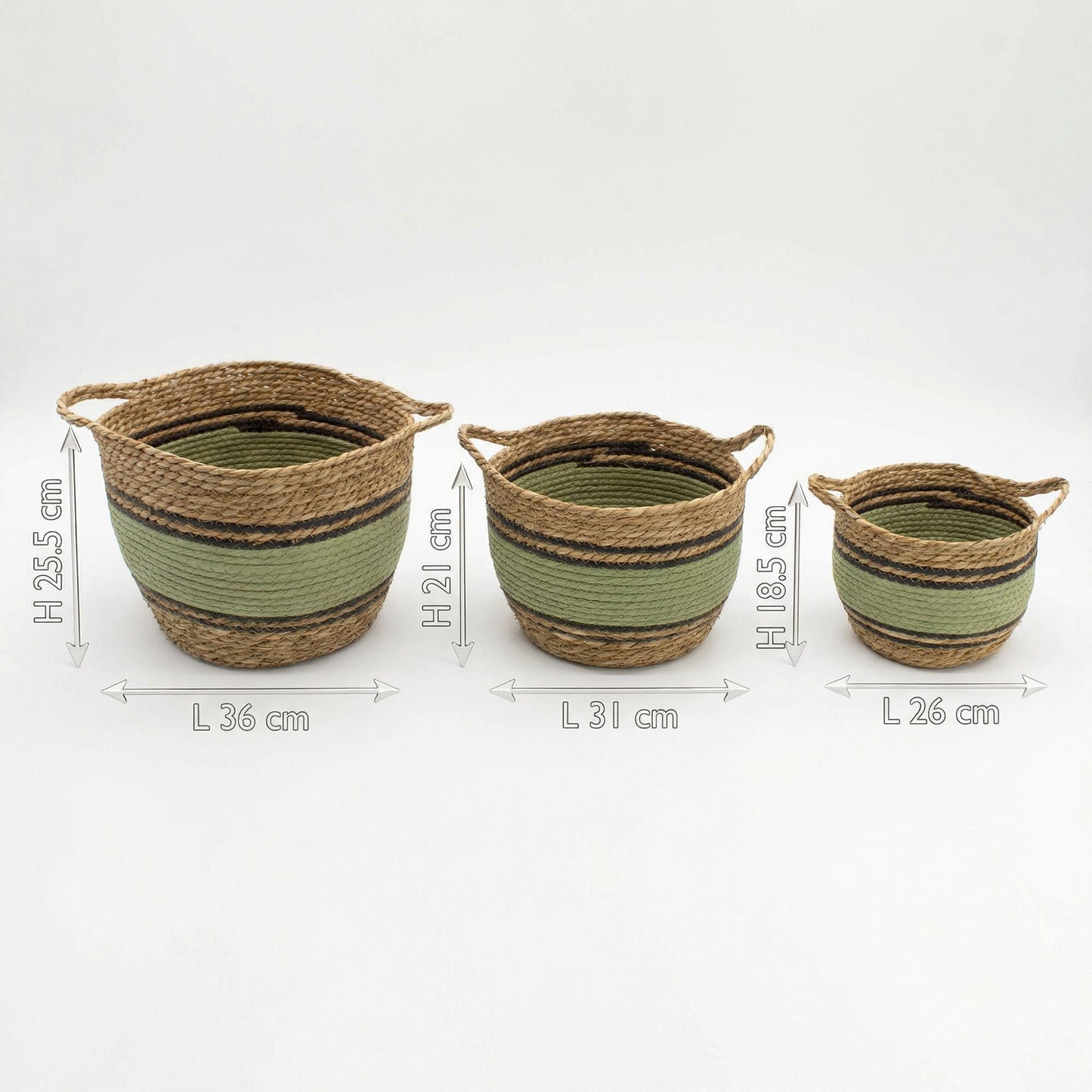 Cotton & Seagrass Large Baskets - Natural Black & Green - Set of 3 - Luna Panther