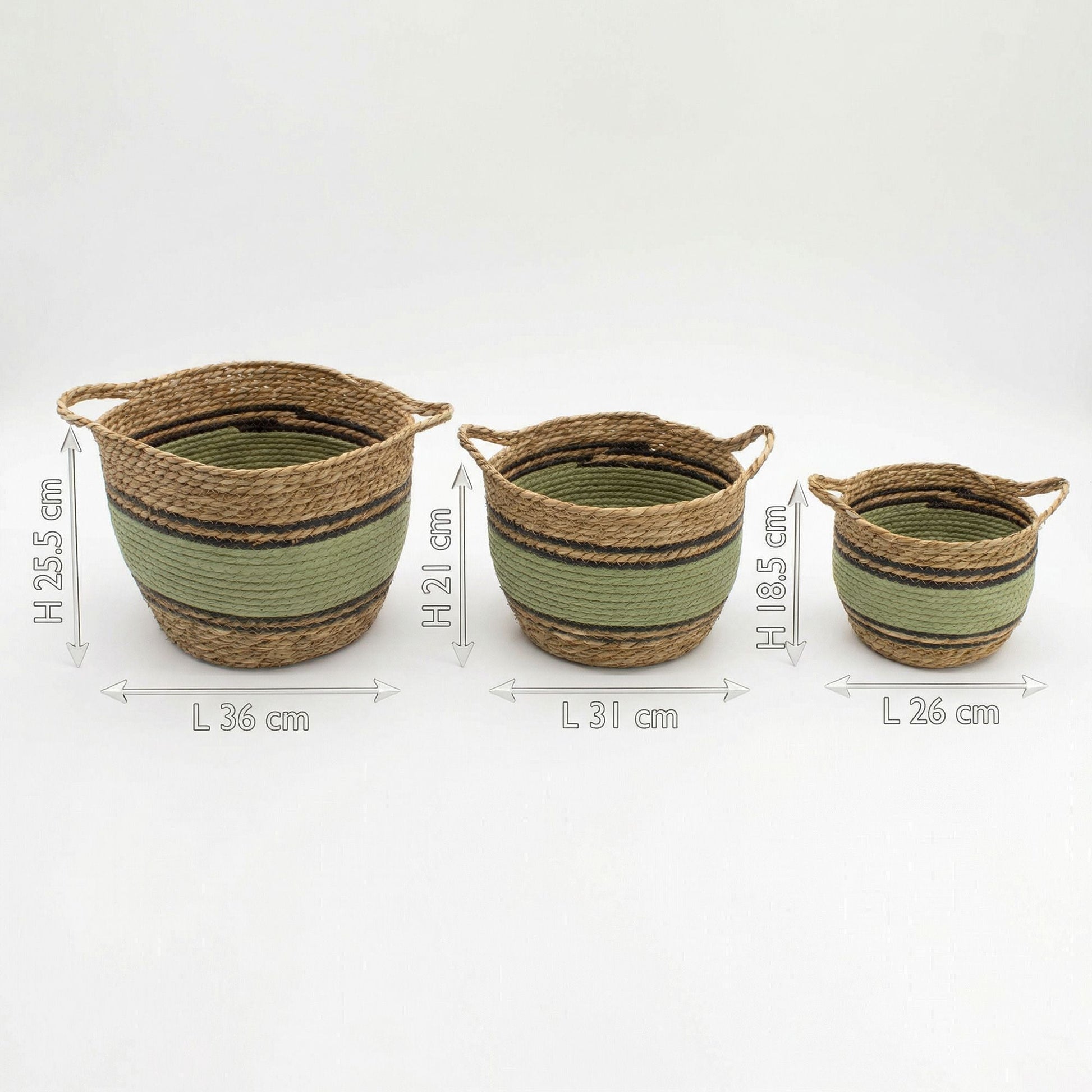 Cotton & Seagrass Large Baskets - Natural Black & Green - Set of 3 - Luna Panther