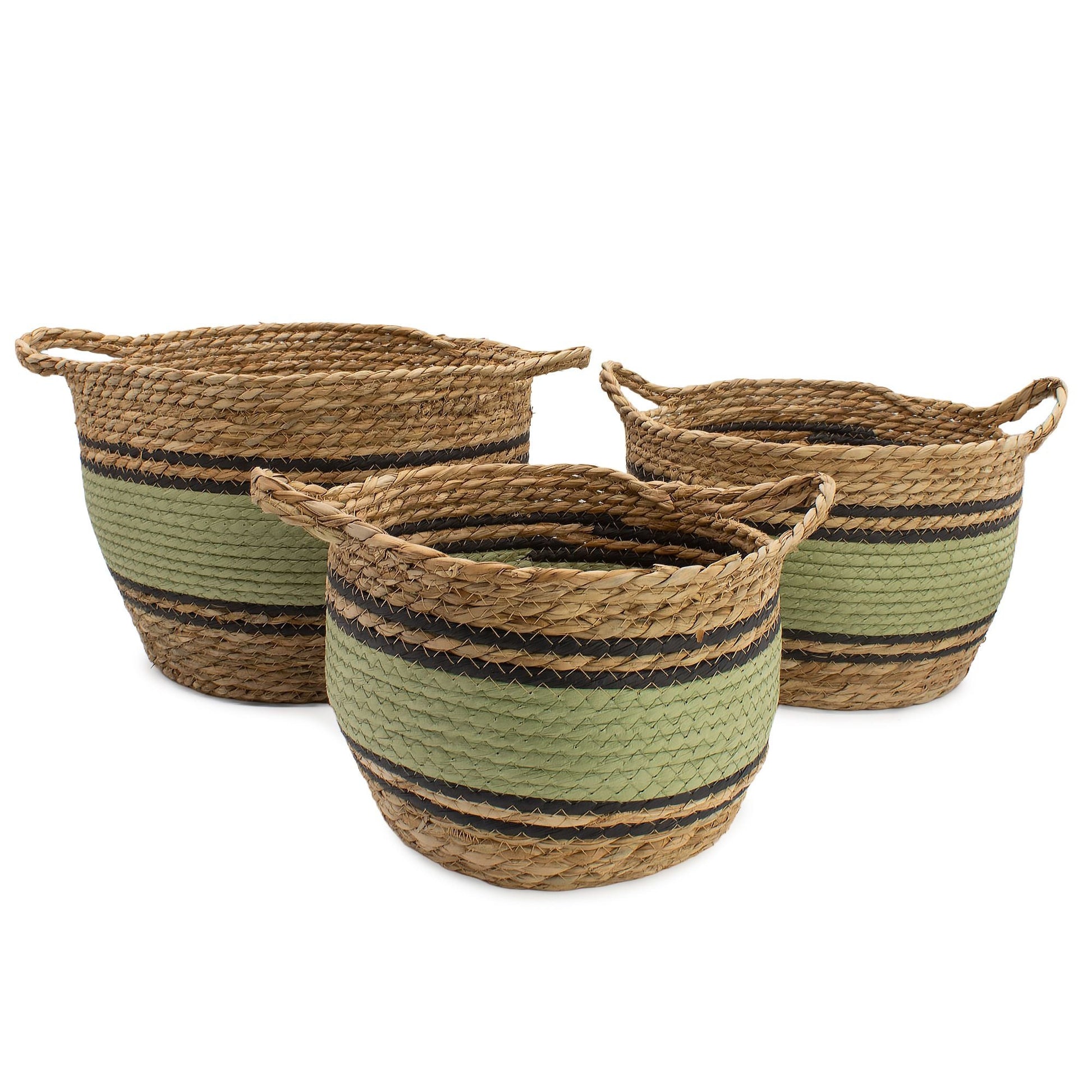 Cotton & Seagrass Large Baskets - Natural Black & Green - Set of 3 - Luna Panther