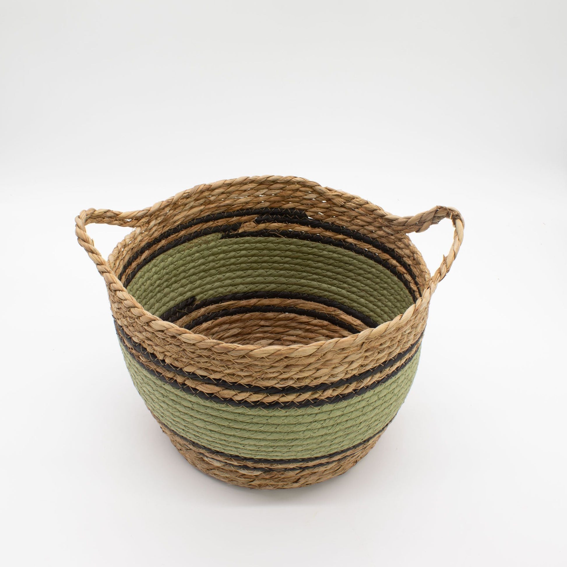 Cotton & Seagrass Large Baskets - Natural Black & Green - Set of 3 - Luna Panther