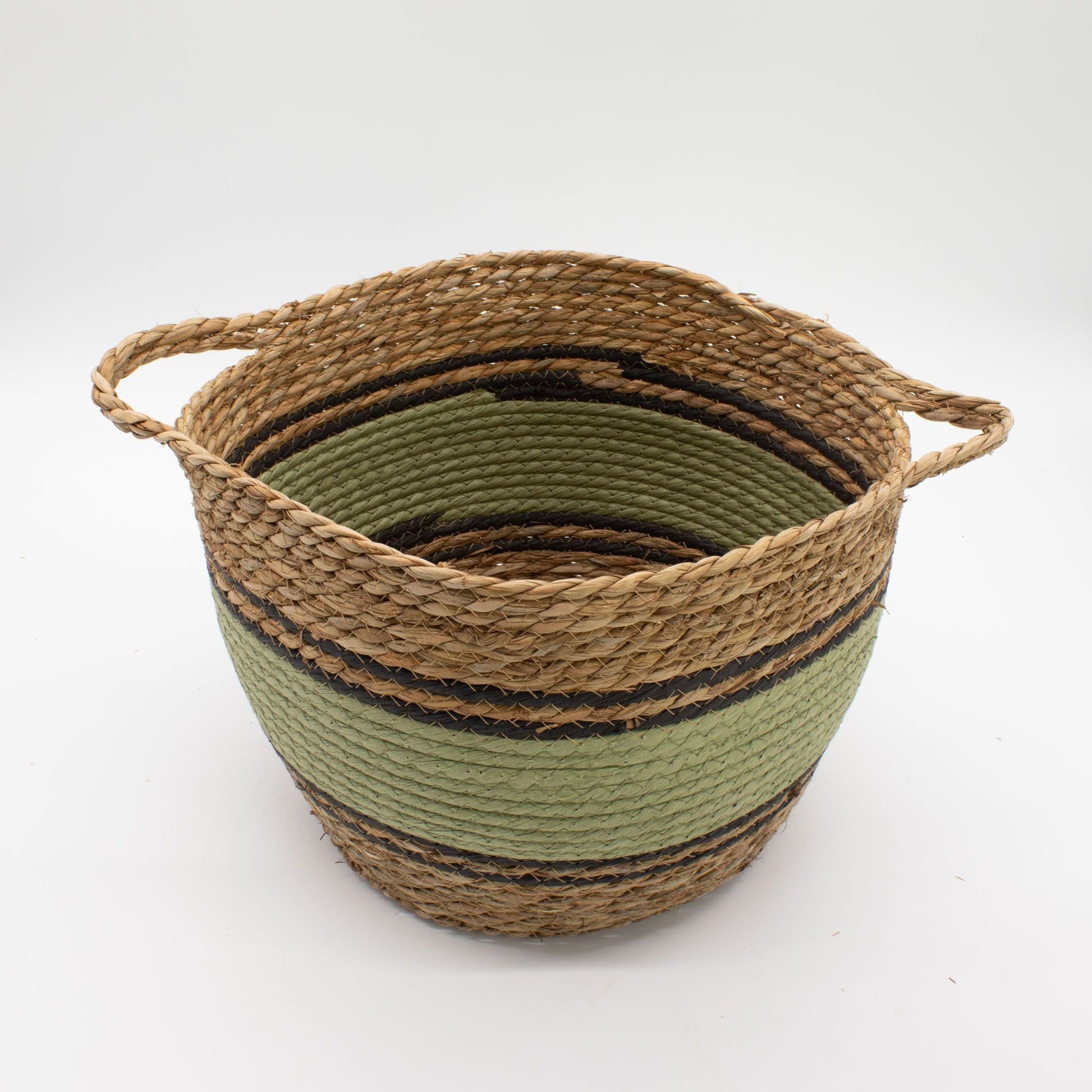 Cotton & Seagrass Large Baskets - Natural Black & Green - Set of 3 - Luna Panther