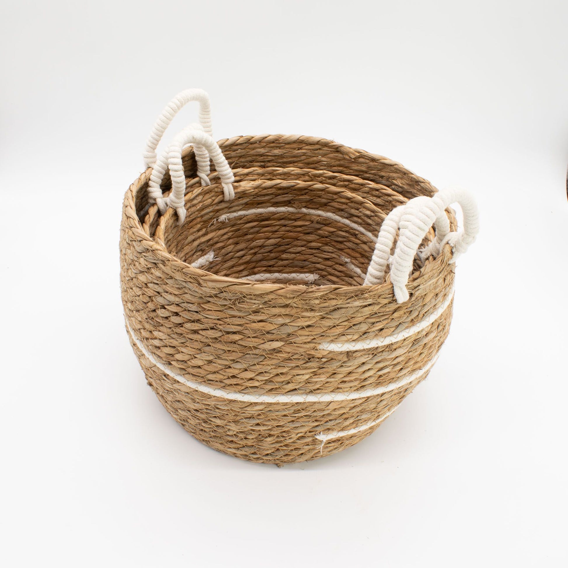 Cotton & Seagrass Large Baskets - Natural Stripes - Set of 3 - Luna Panther