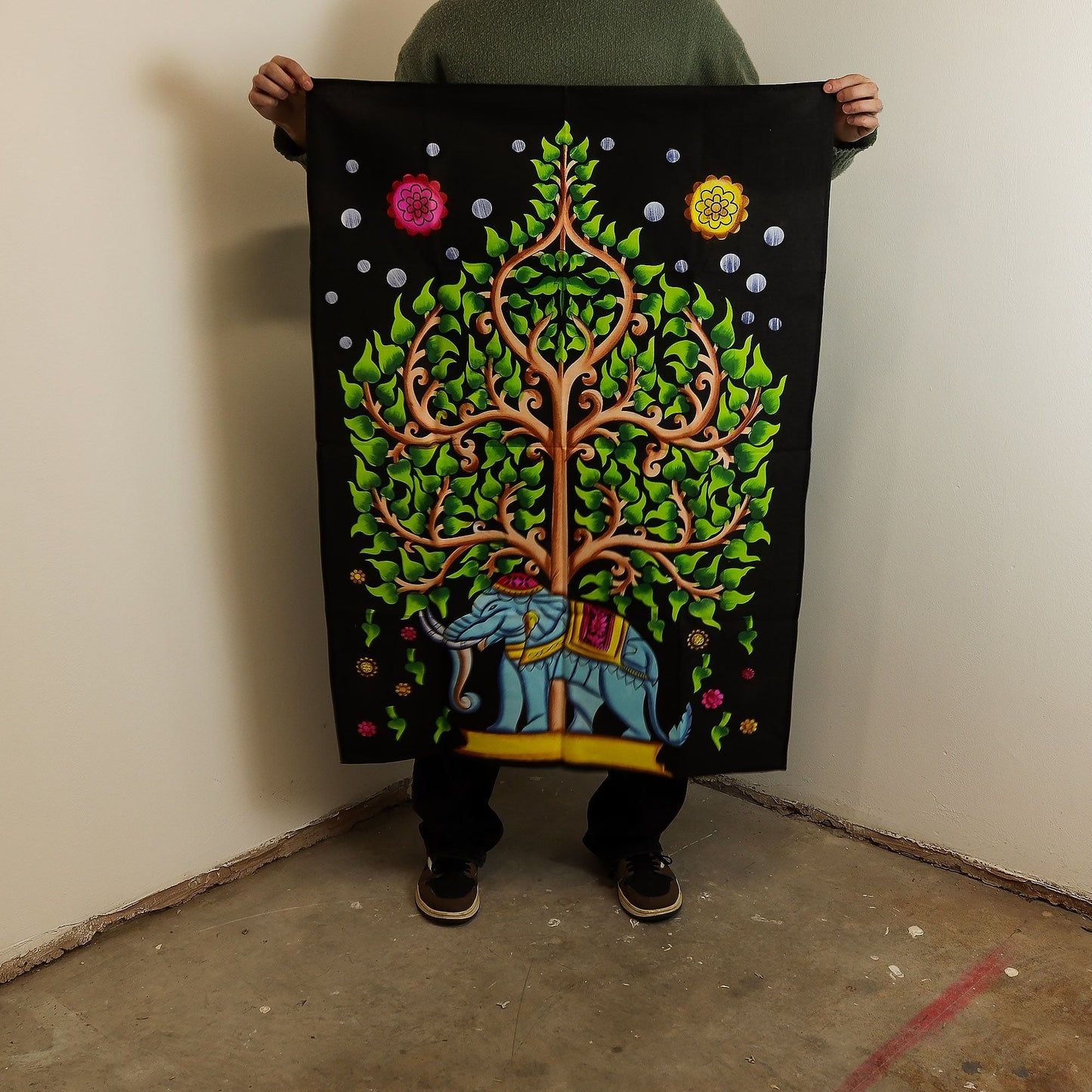 Cotton Wall Art (70x110cm) - Elephant & Tree of Life - Luna Panther