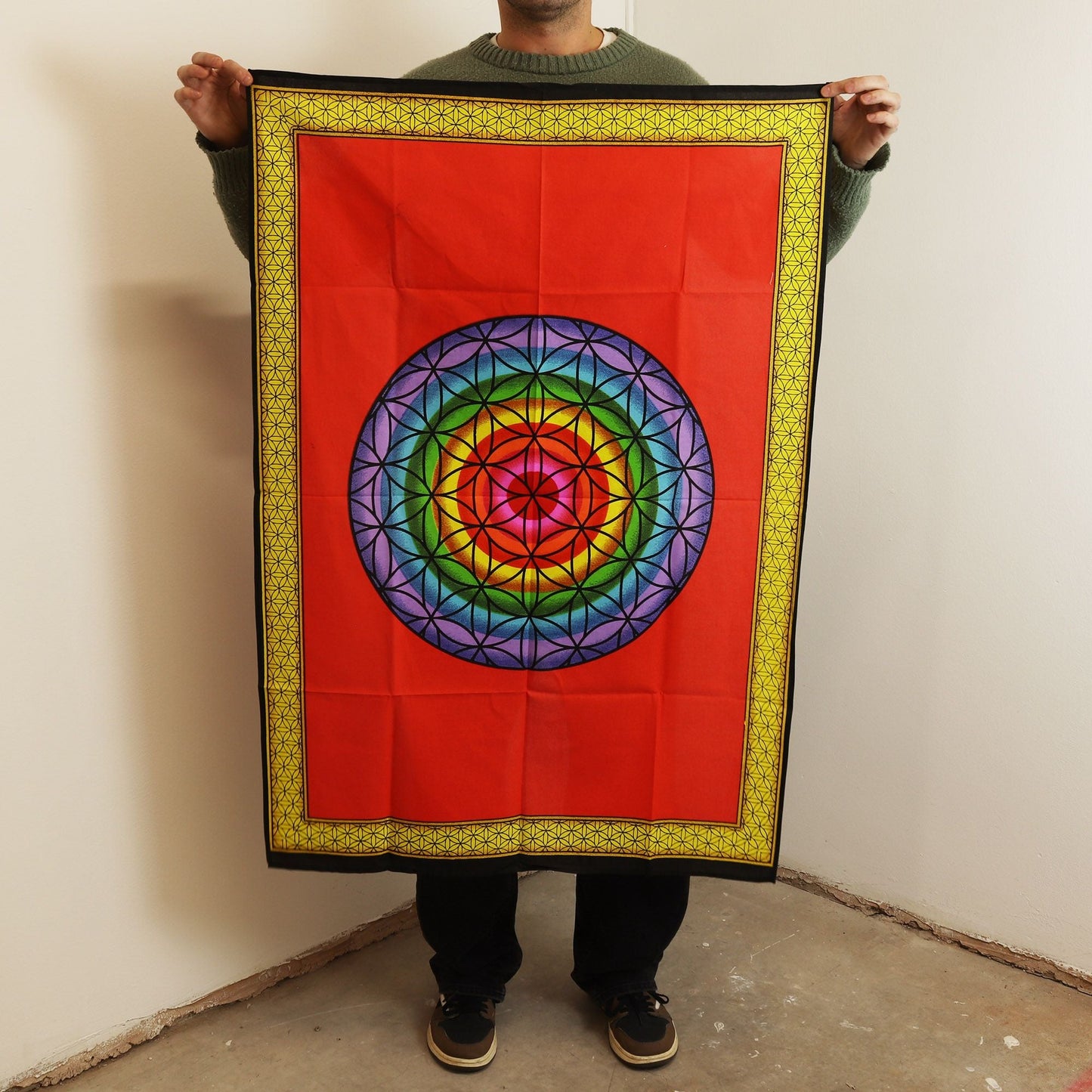 Cotton Wall Art (70x110cm) - Rainbow Flower of Life - Luna Panther