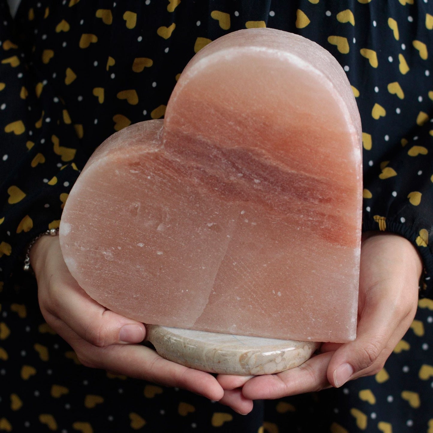 Polished Crafted Salt Lamp Heart 1 featuring natural patterning and unique variations - Luna Panther