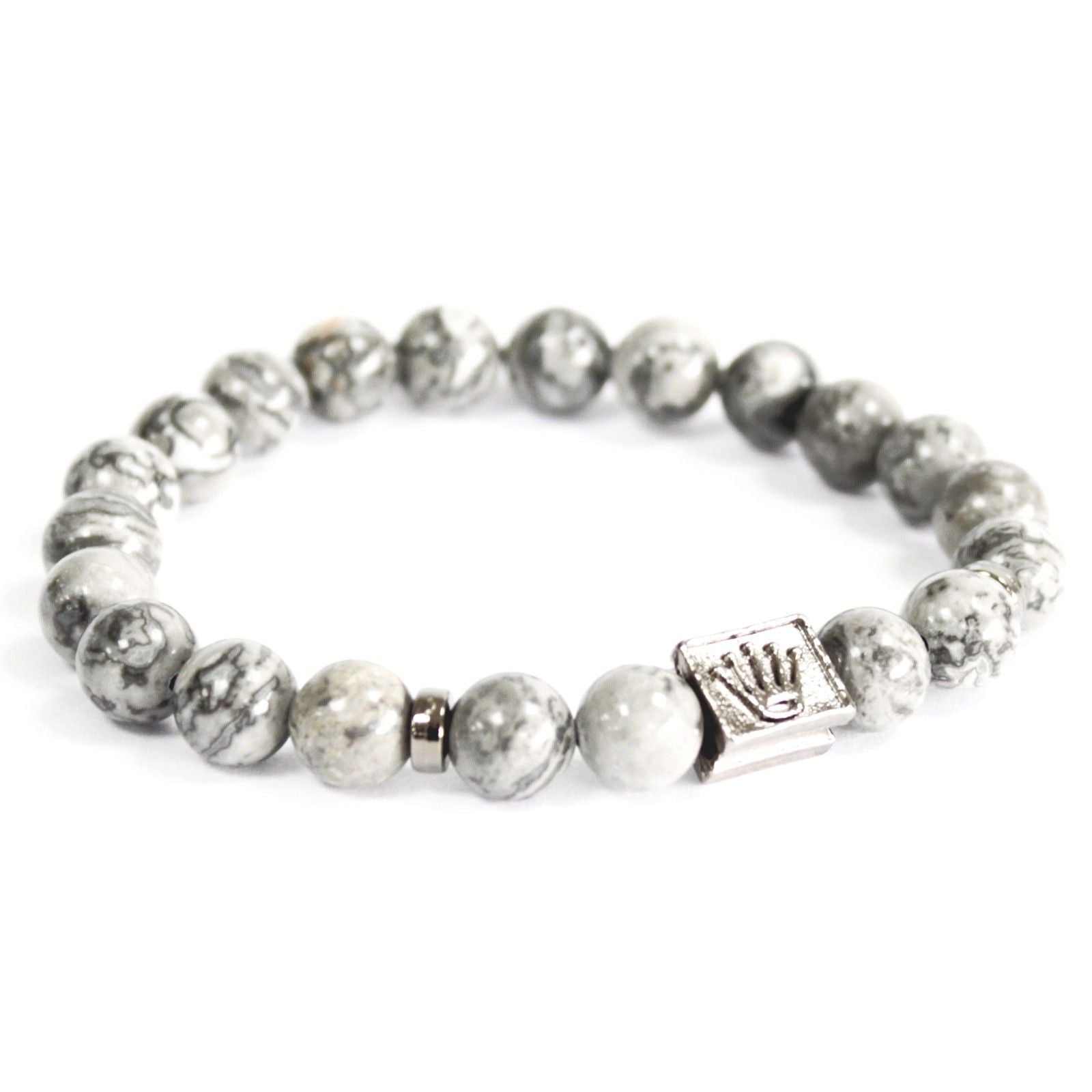 Polished Crown Ingot / Grey Agate - Gemstone Bracelet featuring banded patterns and glossy finish - Luna Panther