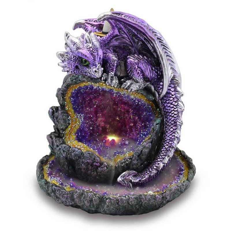 Polished Crystal Cave Purple Dragon LED Backflow Incense Burner featuring natural patterning and unique variations - Luna Panther