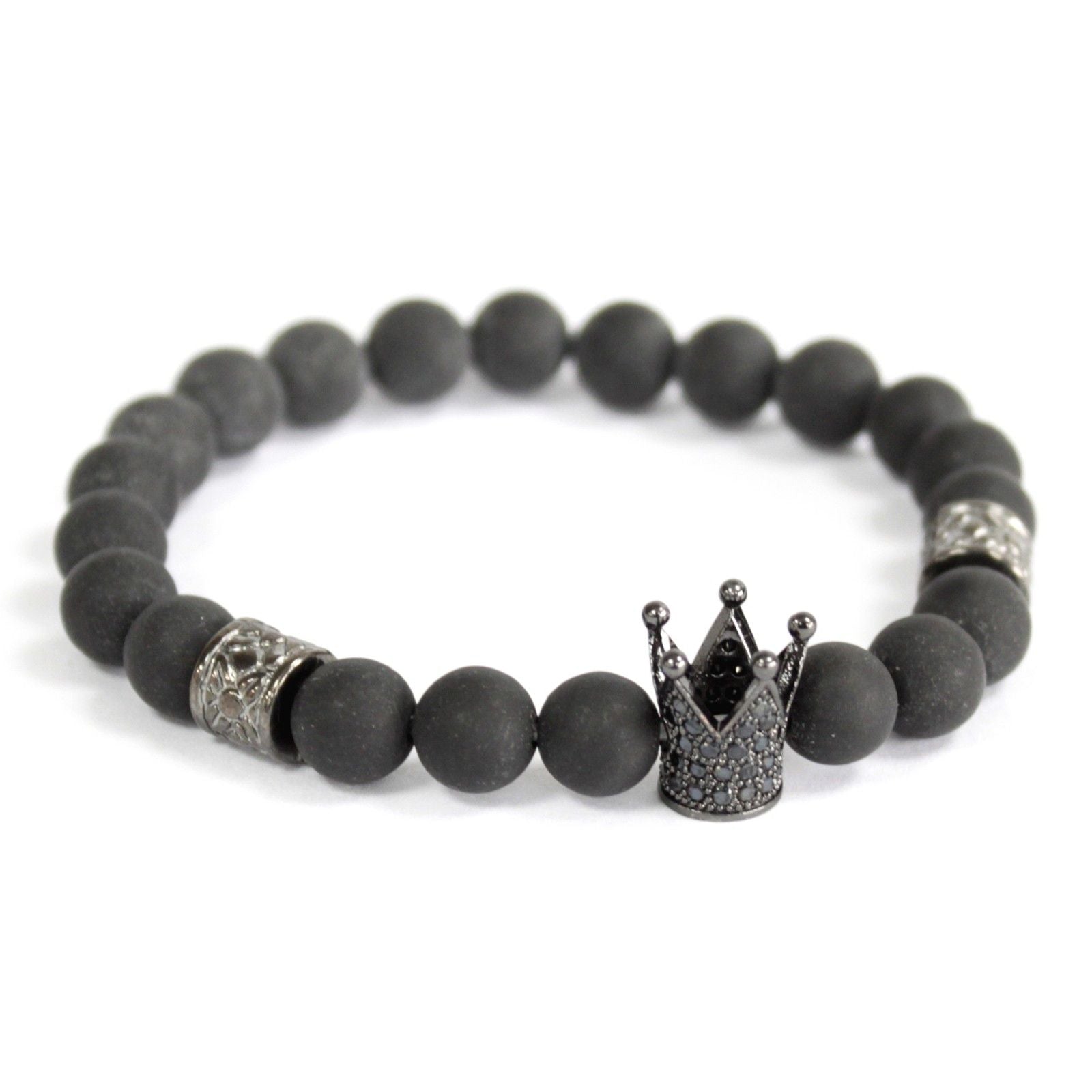 Polished Crystal Crown / Black Agate - Gemstone Bracelet featuring banded patterns and glossy finish - Luna Panther