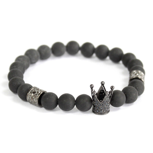 Polished Crystal Crown / Black Agate - Gemstone Bracelet featuring banded patterns and glossy finish - Luna Panther