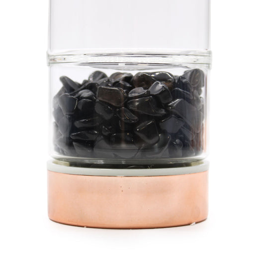Crystal Glass Tea Infuser Bottle - Rose Gold - Onyx - Luna Panther alternate view