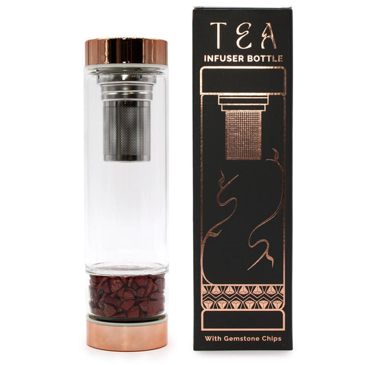 Crystal Glass Tea Infuser Bottle - Rose Gold - Red Jasper - Luna Panther