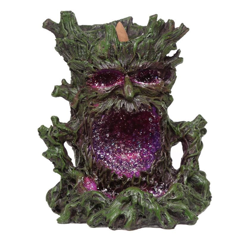 Polished Crystal Green Man LED Backflow Incense Burner featuring natural patterning and unique variations - Luna Panther