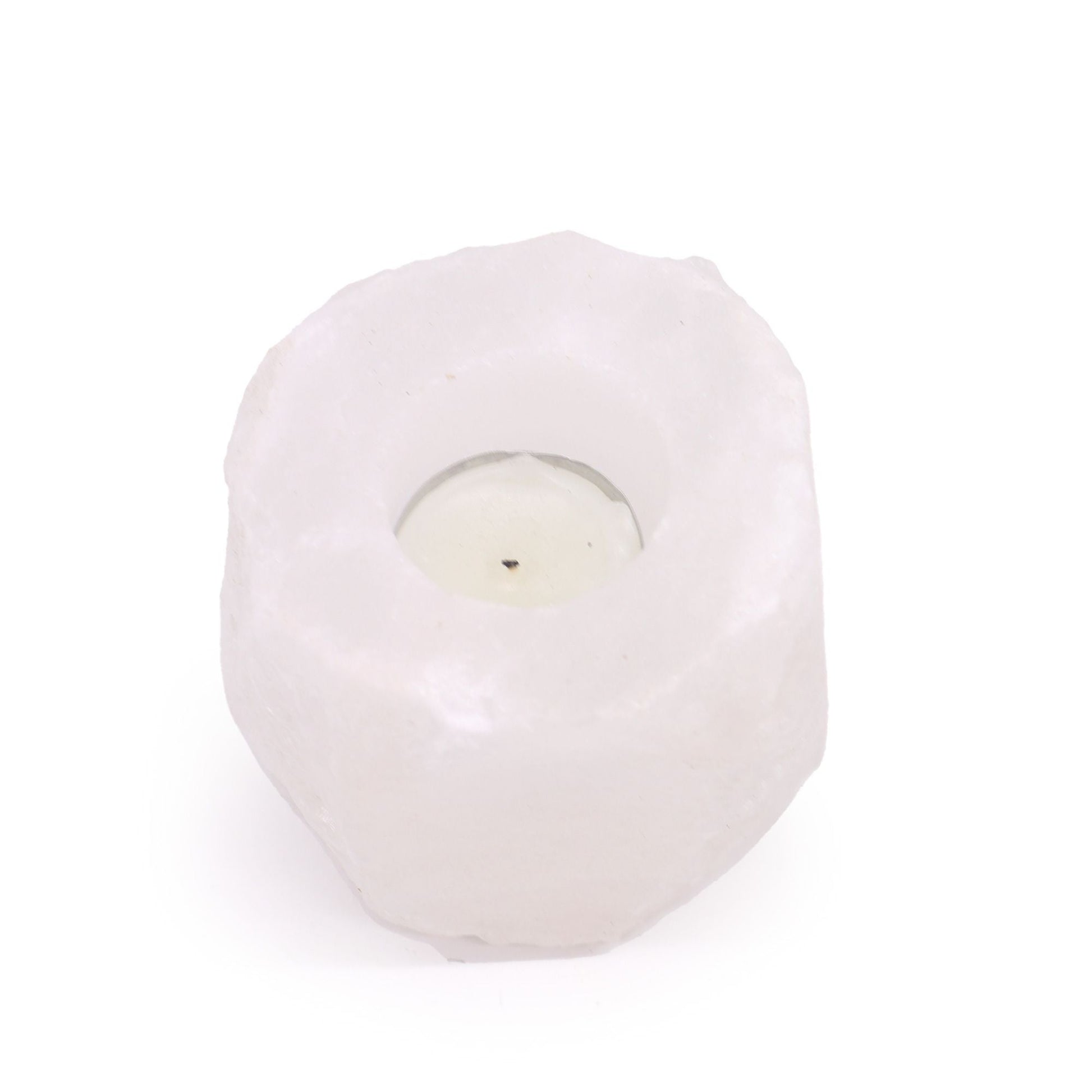 Polished Crystal Rock Himalayan Salt Candle Holder 600-800g featuring natural patterning and unique variations - Luna Panther