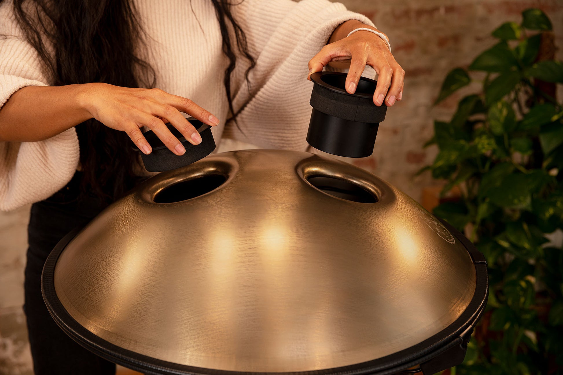 MEINL Sonic Energy Sensory Handpan Stainless Steel D Amara 10 Notes 440 Hz - Vintage Gold detail view 6 at Luna Panther