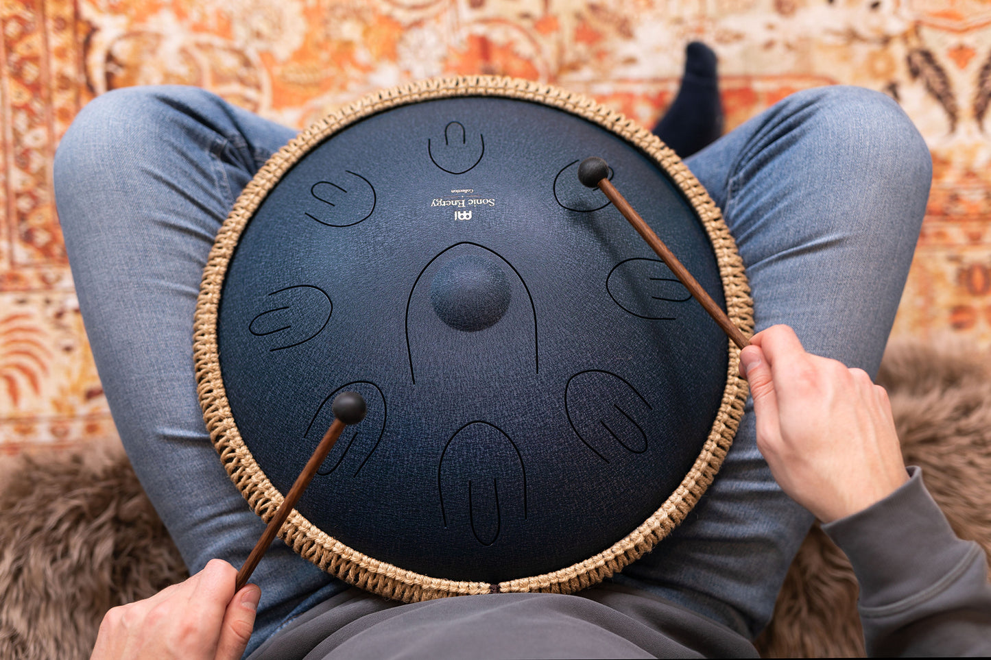 MEINL Sonic Energy Octave Steel Tongue Drum 16" - D Amara/9 Notes/440 Hz - Navy Blue detail view 4 at Luna Panther