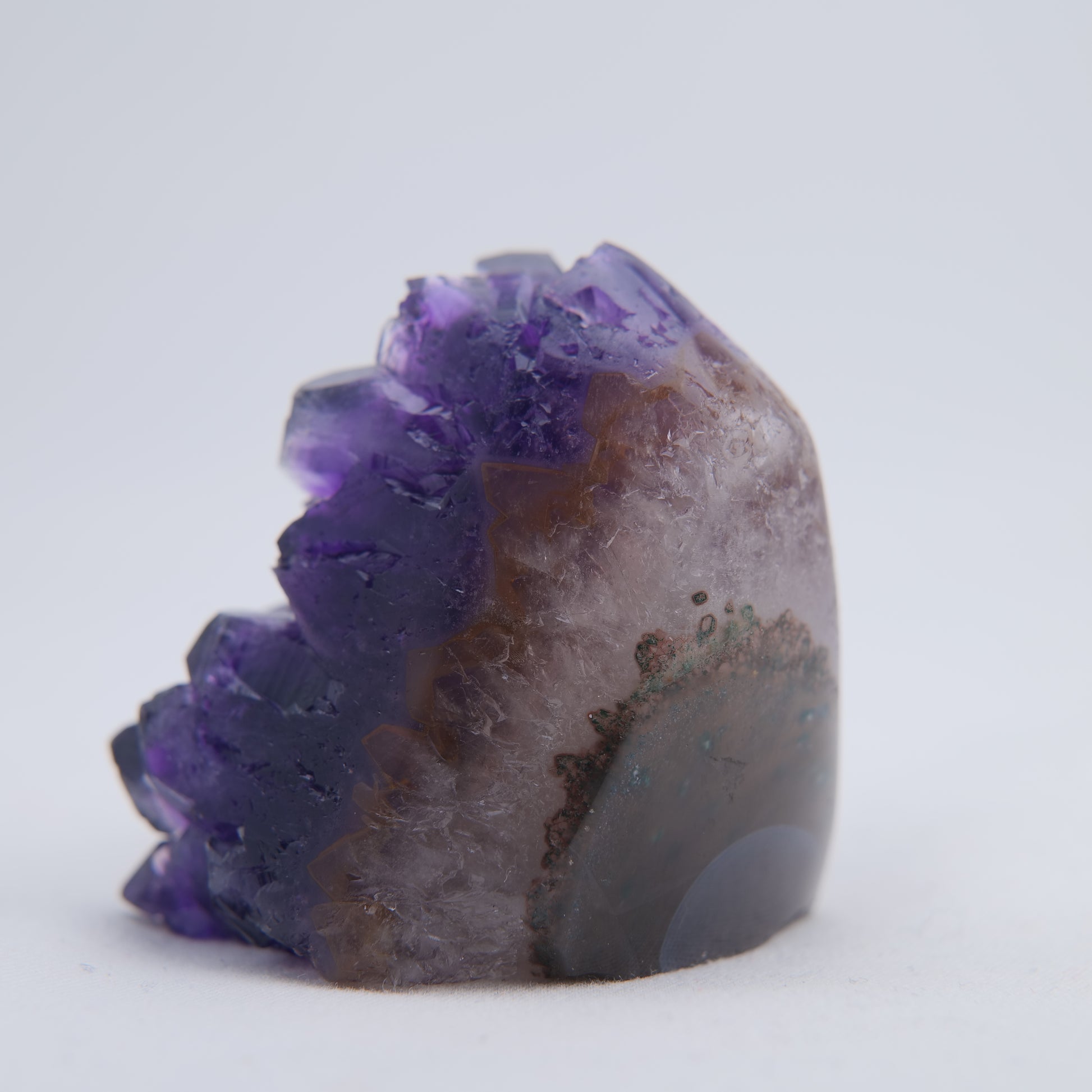 Polished natural backing on 78g Uruguay amethyst druzy point