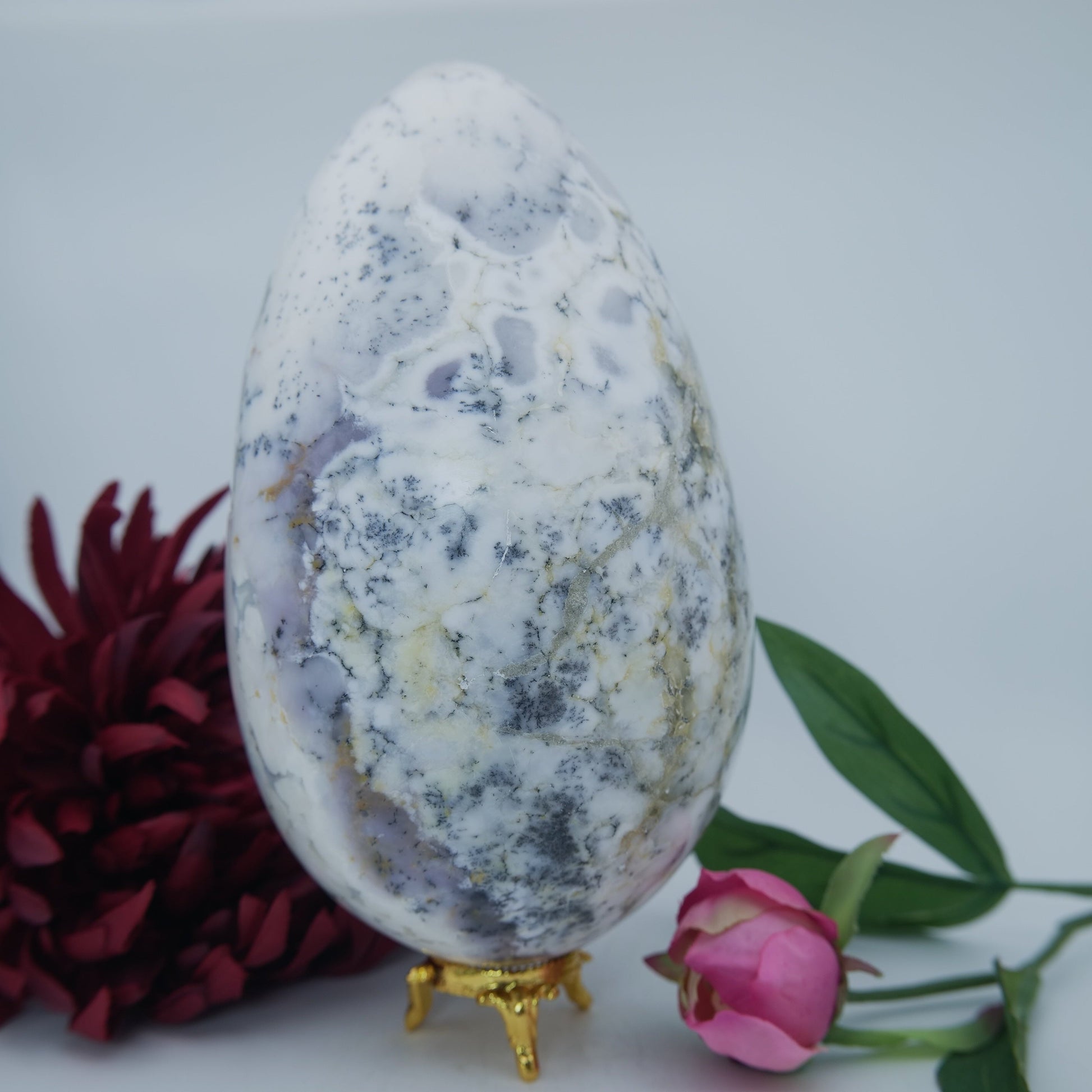 Polished Dendritic Opal Egg 3000G featuring play-of-colour and luminous sheen - Luna Panther