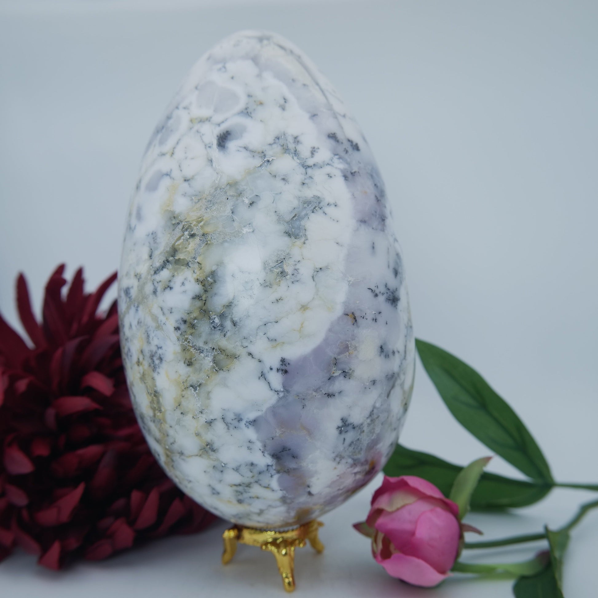 Polished Dendritic Opal Egg 3000G featuring play-of-colour and luminous sheen - Luna Panther