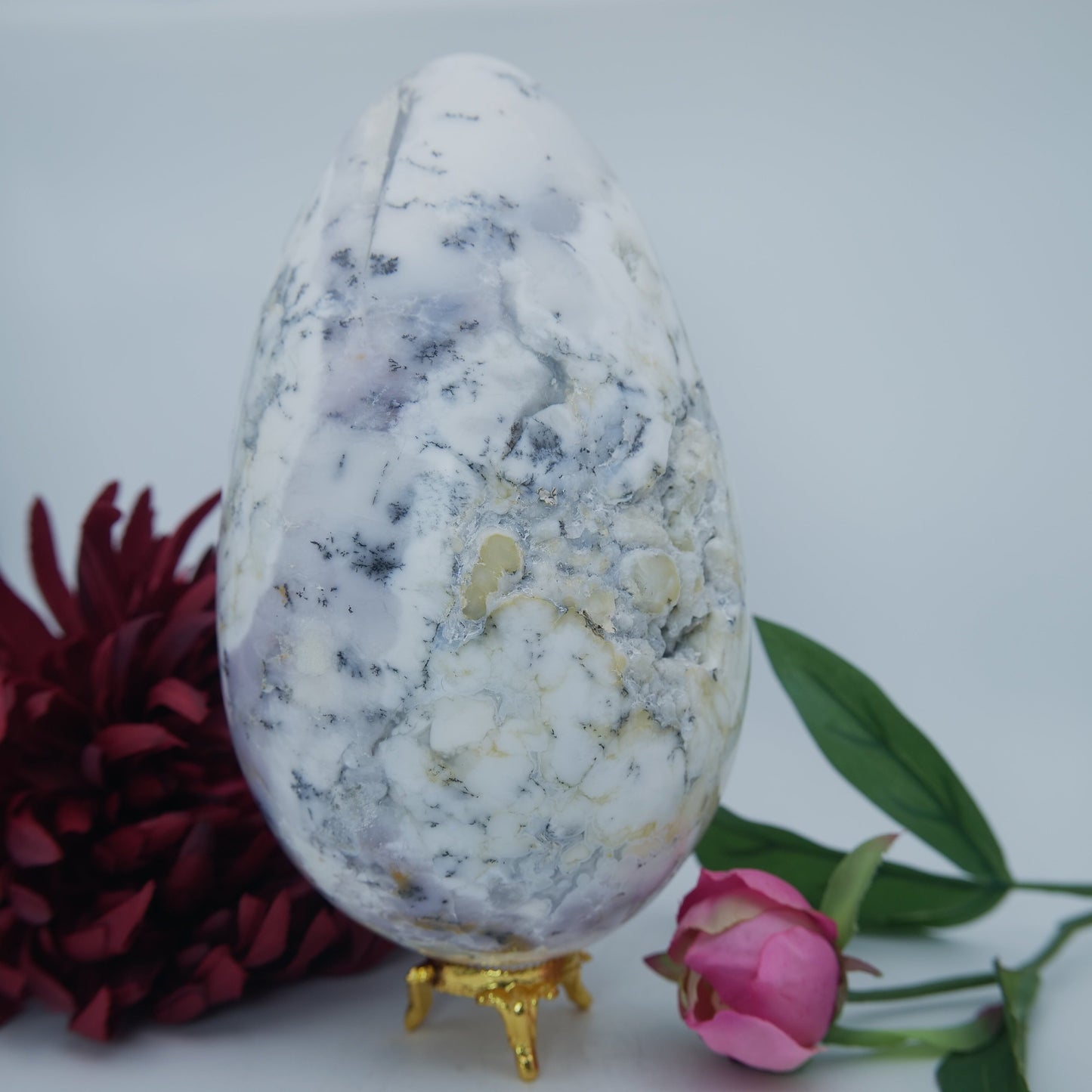 Polished Dendritic Opal Egg 3000G featuring play-of-colour and luminous sheen - Luna Panther