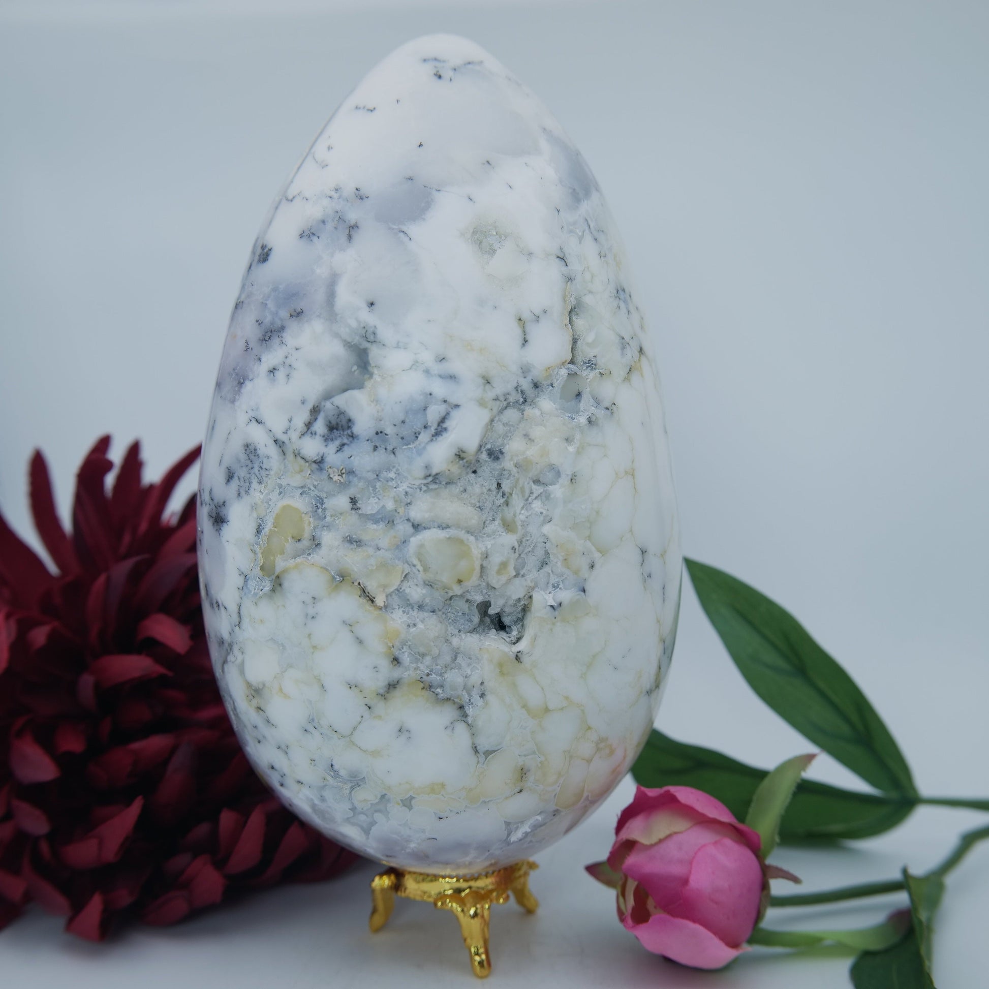 Polished Dendritic Opal Egg 3000G featuring play-of-colour and luminous sheen - Luna Panther