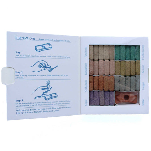 Polished Display Set of 70 Incense Smudge Bricks and Burner - Wild West featuring natural patterning and unique variations - Luna Panther