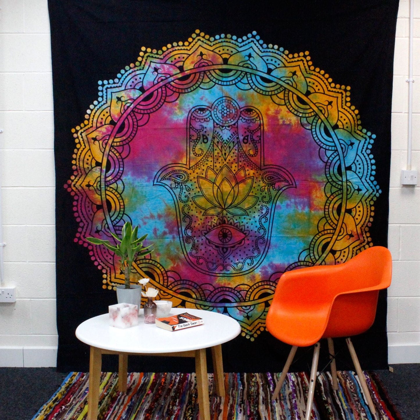 Double Cotton Bedspread + Wall Hanging - Black Hamsa - Luna Panther