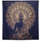 Double Cotton Bedspread + Wall Hanging - Buddha - Blue Gold - Luna Panther