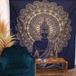 Double Cotton Bedspread + Wall Hanging - Buddha - Blue Gold - Luna Panther