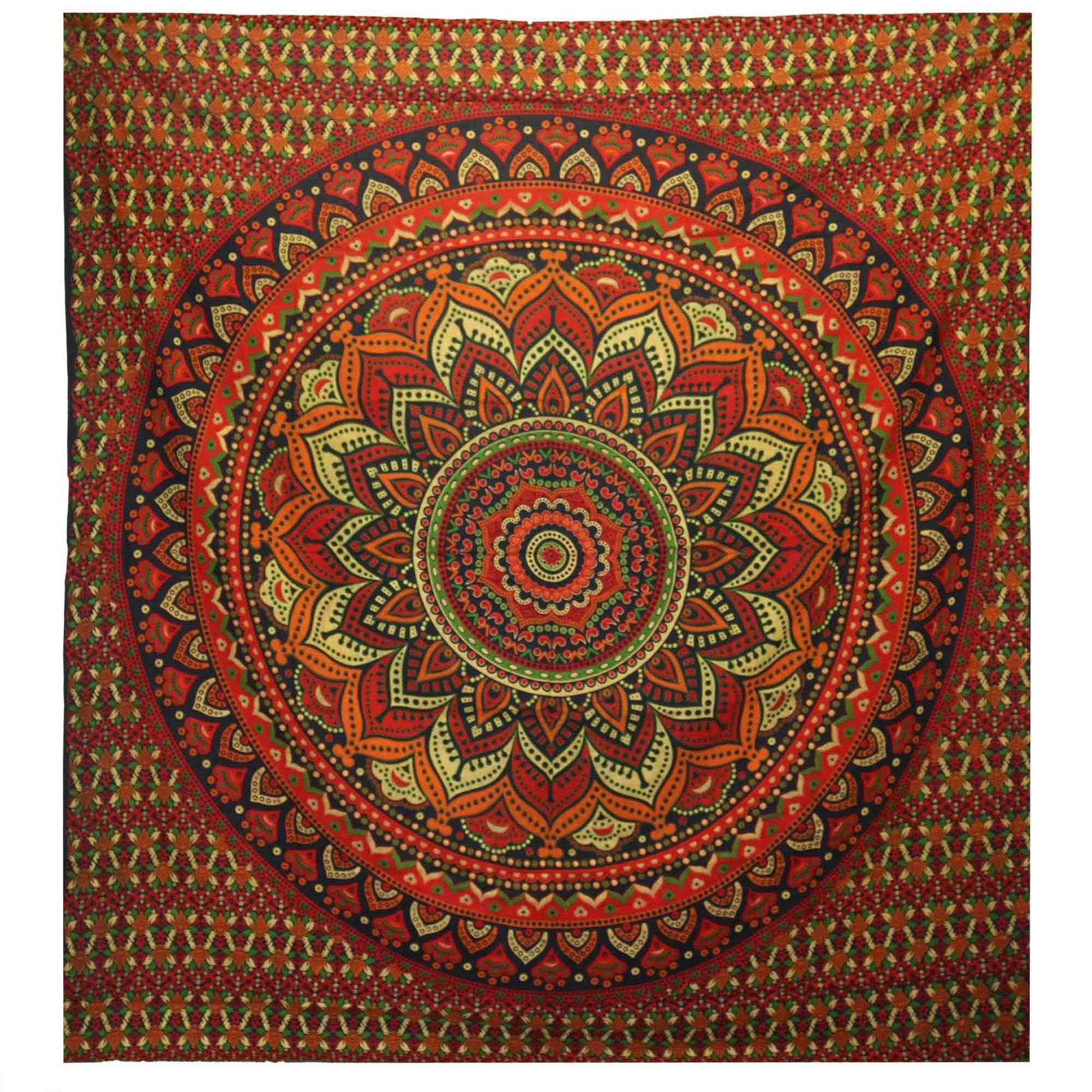 Double Cotton Bedspread + Wall Hanging - Classic Mandala - Green - Luna Panther