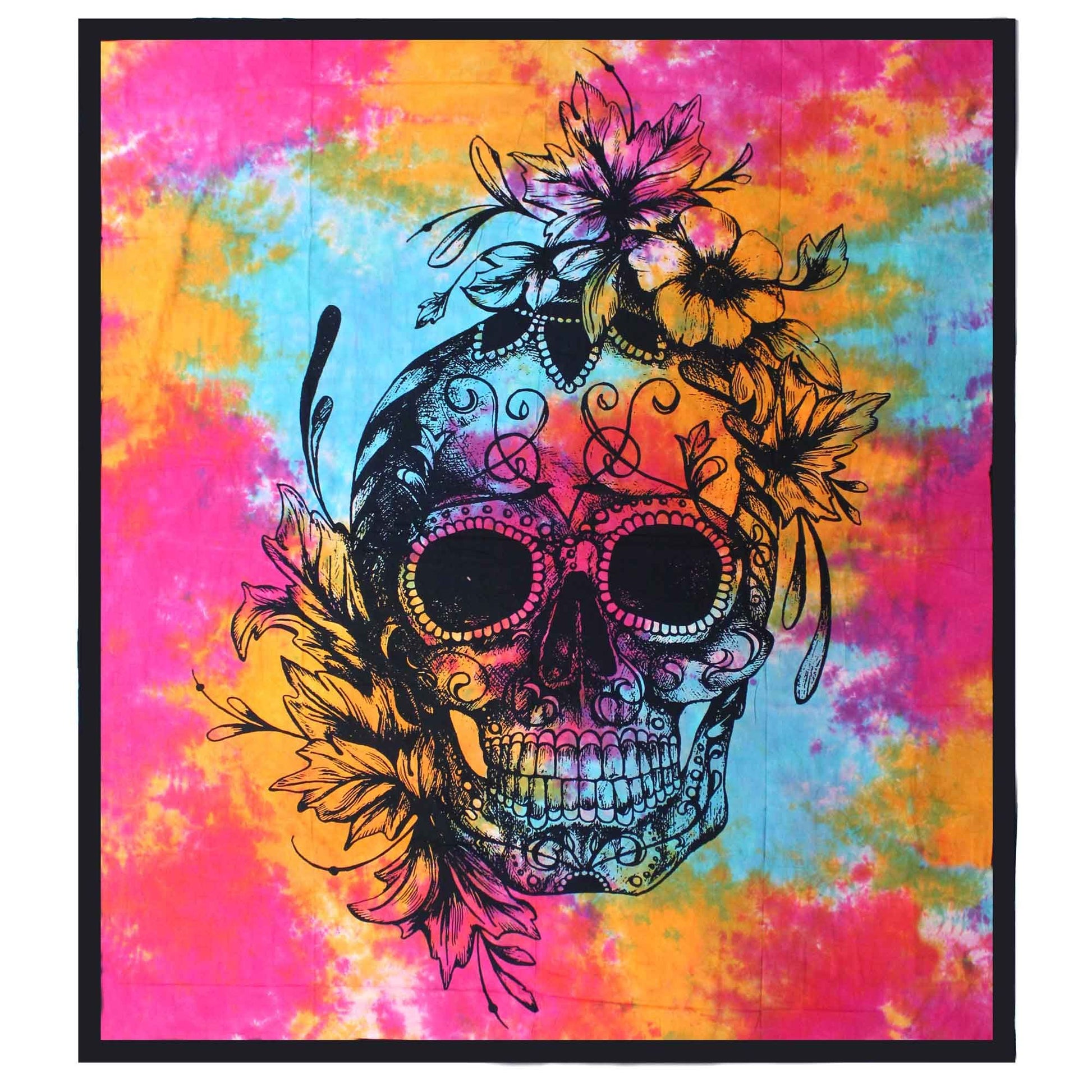 Double Cotton Bedspread + Wall Hanging - Day of the Dead Skull - Luna Panther